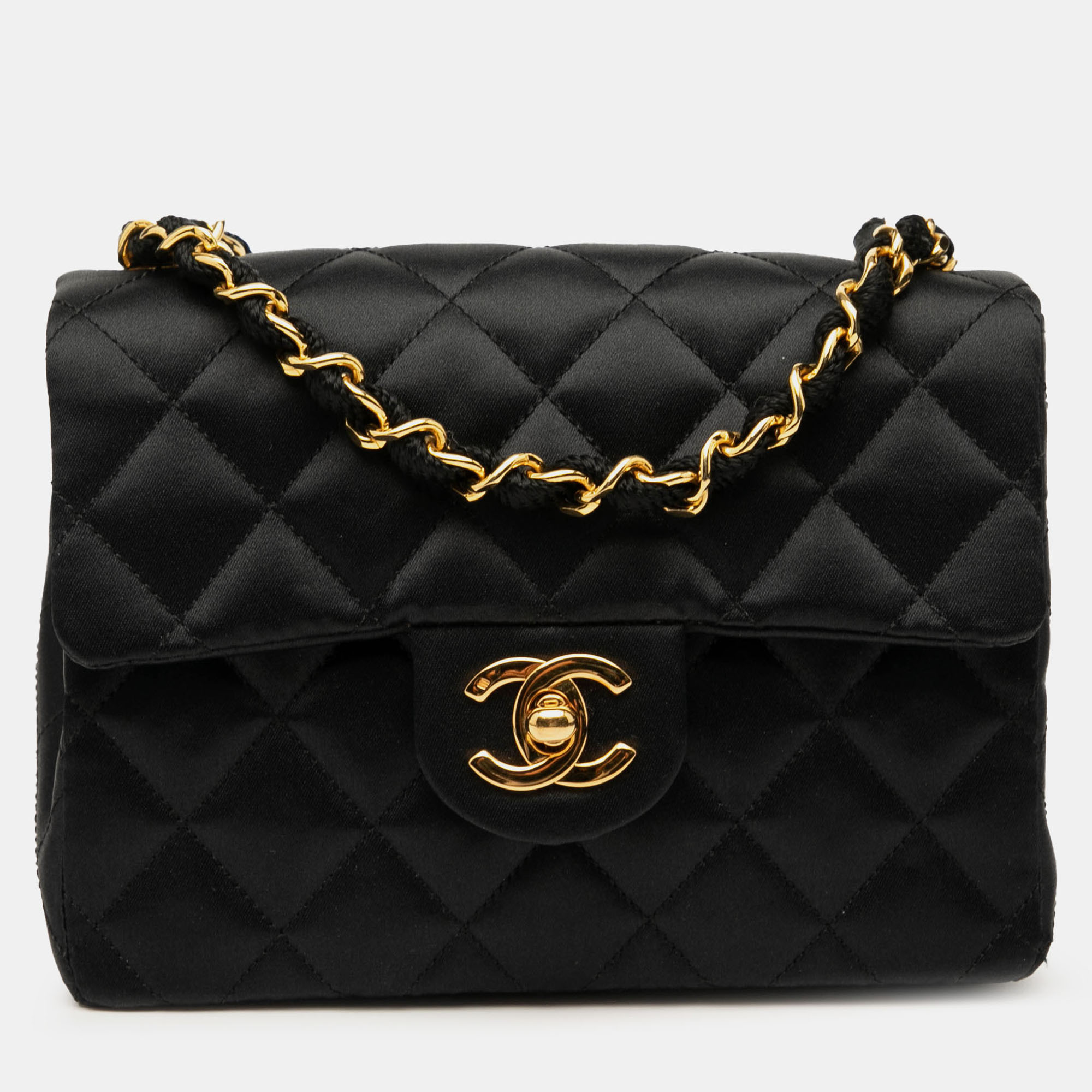 

Chanel Black Mini Square Classic Satin Single Flap