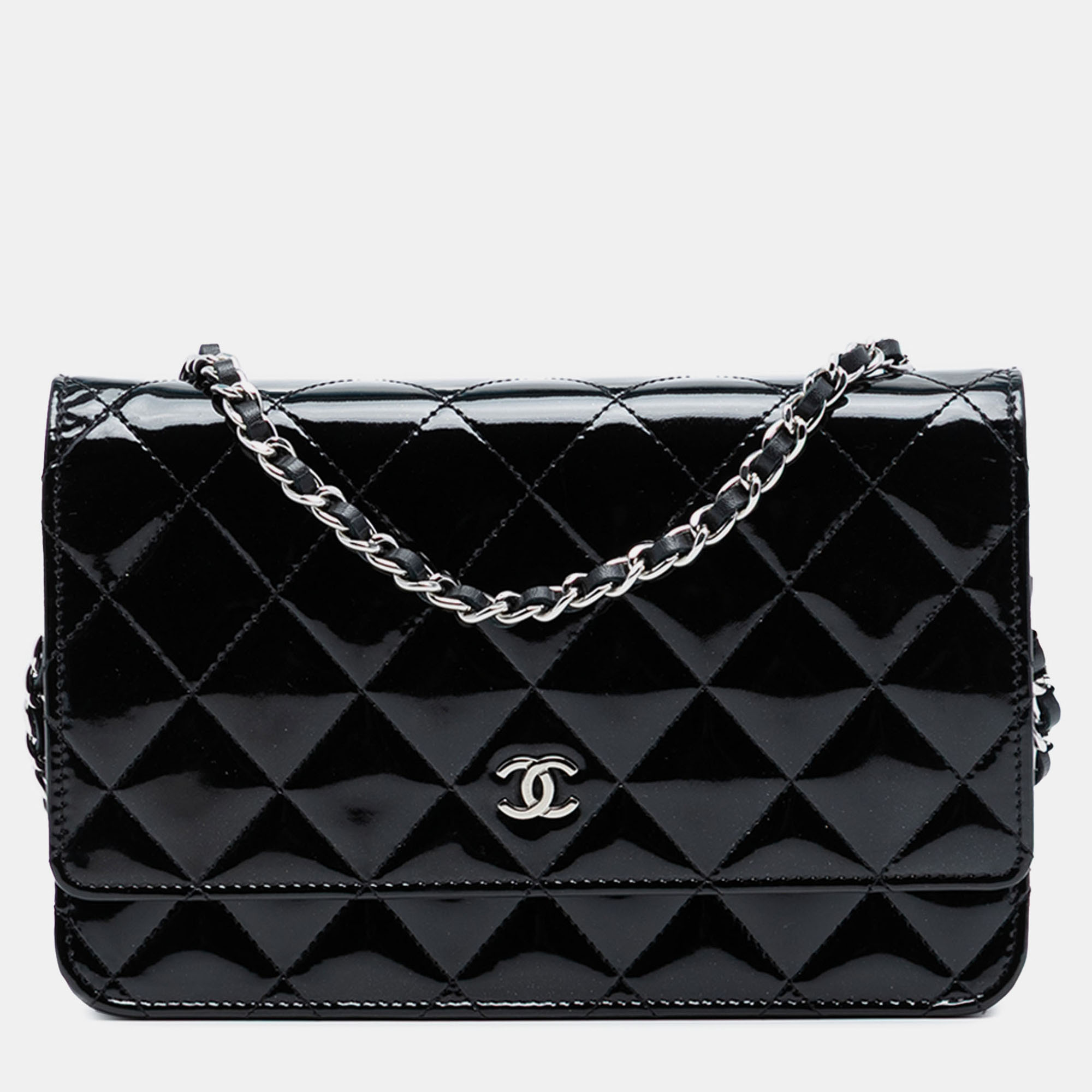 

Chanel Black CC Quilted Patent Wallet On Chain