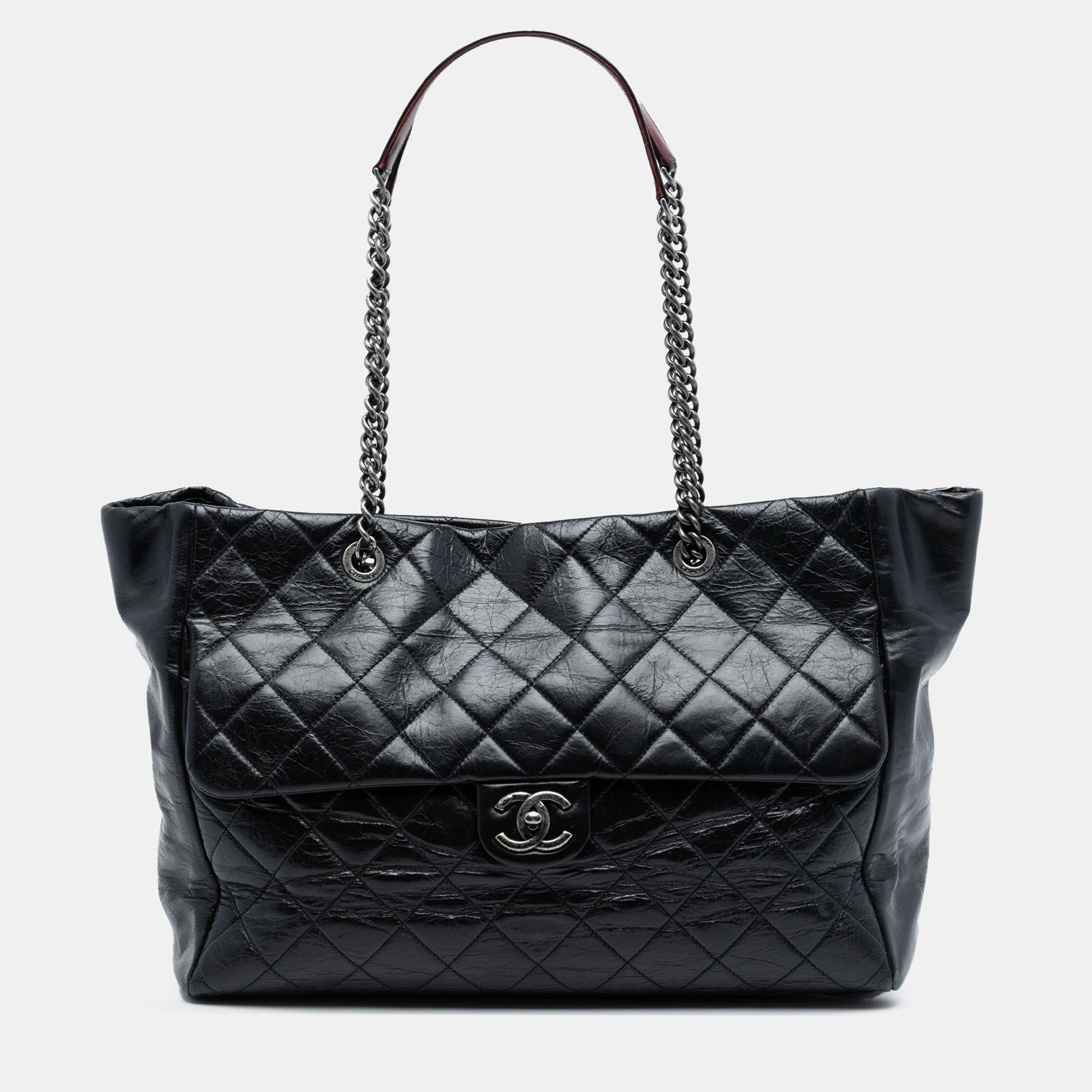

Chanel Black Large Quilted Glazed Calfskin Duo Color Tote