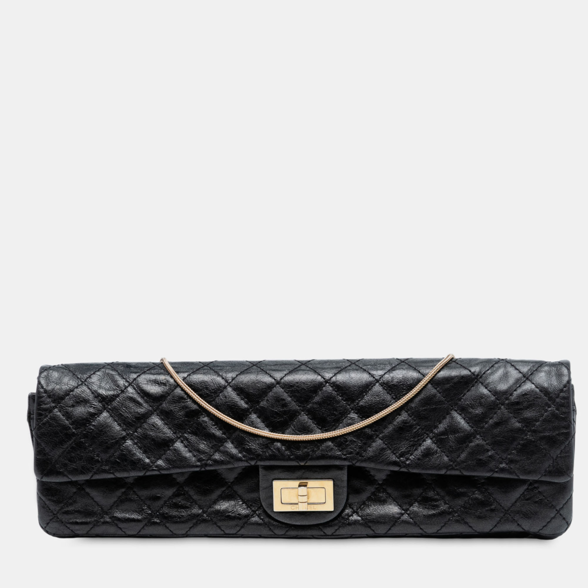 

Chanel Black Reissue 2.55 Quilted Glazed Calfskin East West Single Flap
