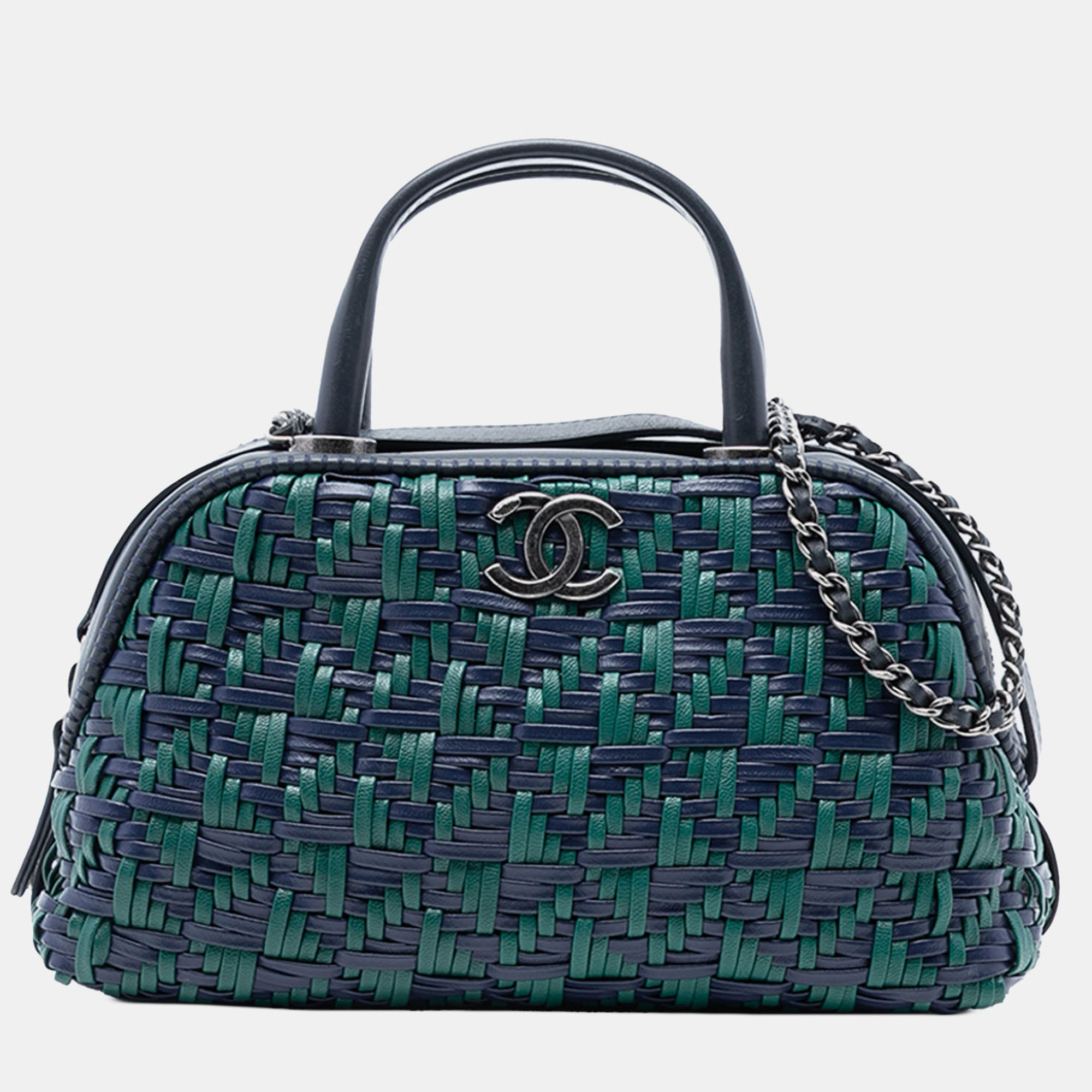 

Chanel Blue CC Woven Calfskin Bowling Bag