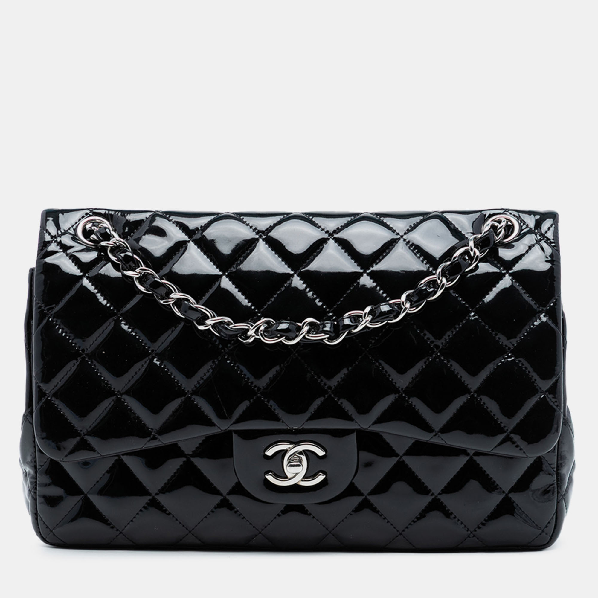 

Chanel Black Jumbo Classic Patent Double Flap