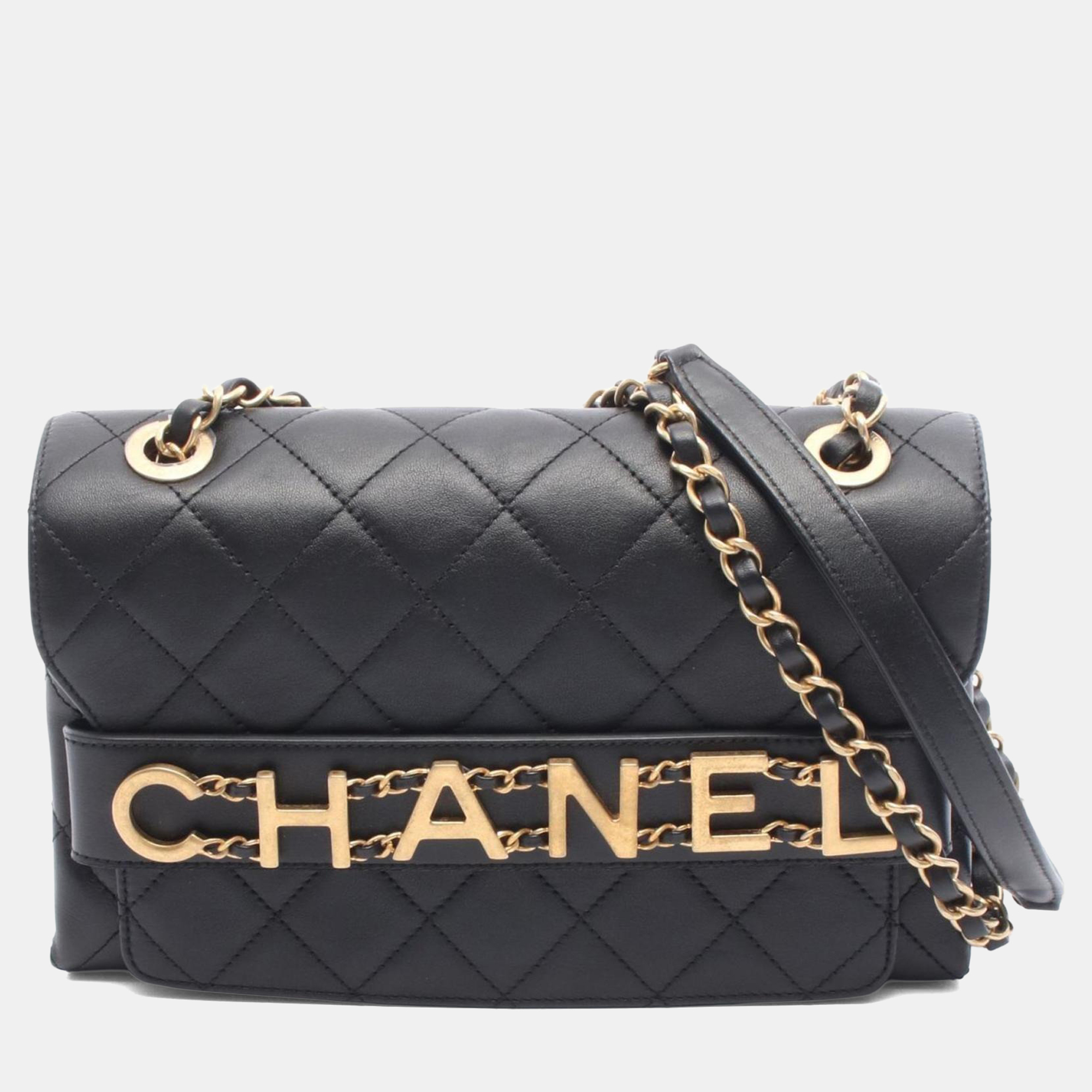 

Chanel Matelasse Logo Shoulder Bag Lambskin Leather Black