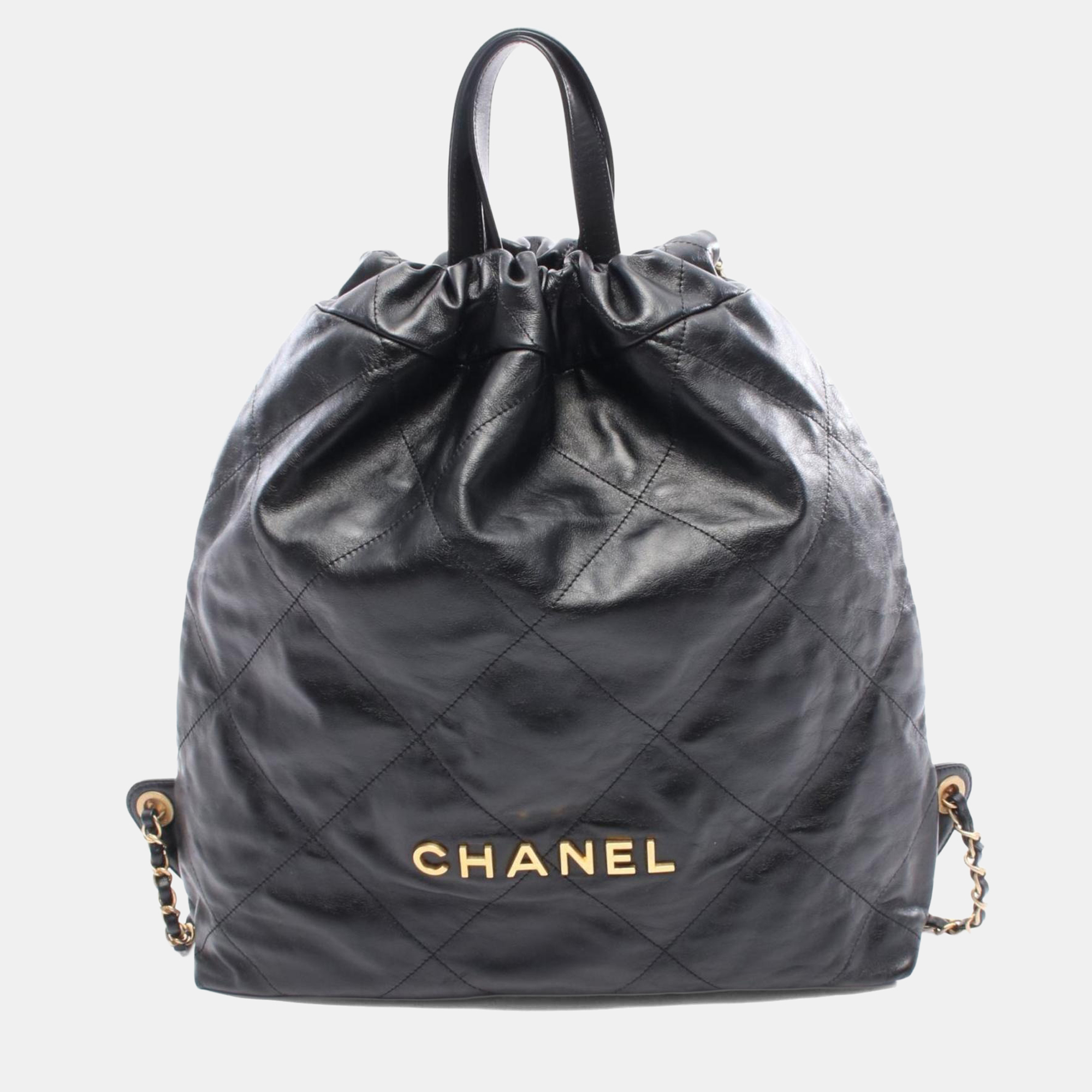 Pre-owned Chanel 22 Large Backpack Leather Black