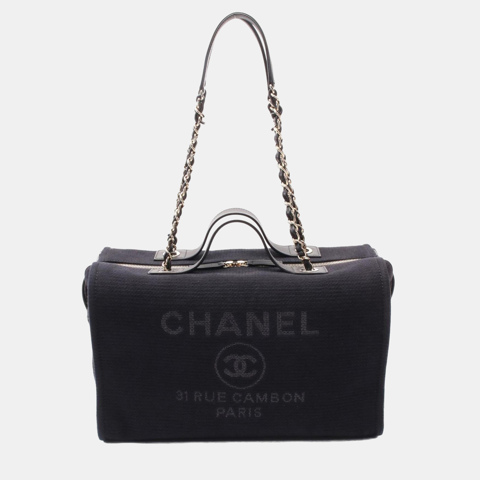 

Chanel Deauville Shoulder Bag Canvas Leather Navy, Navy blue