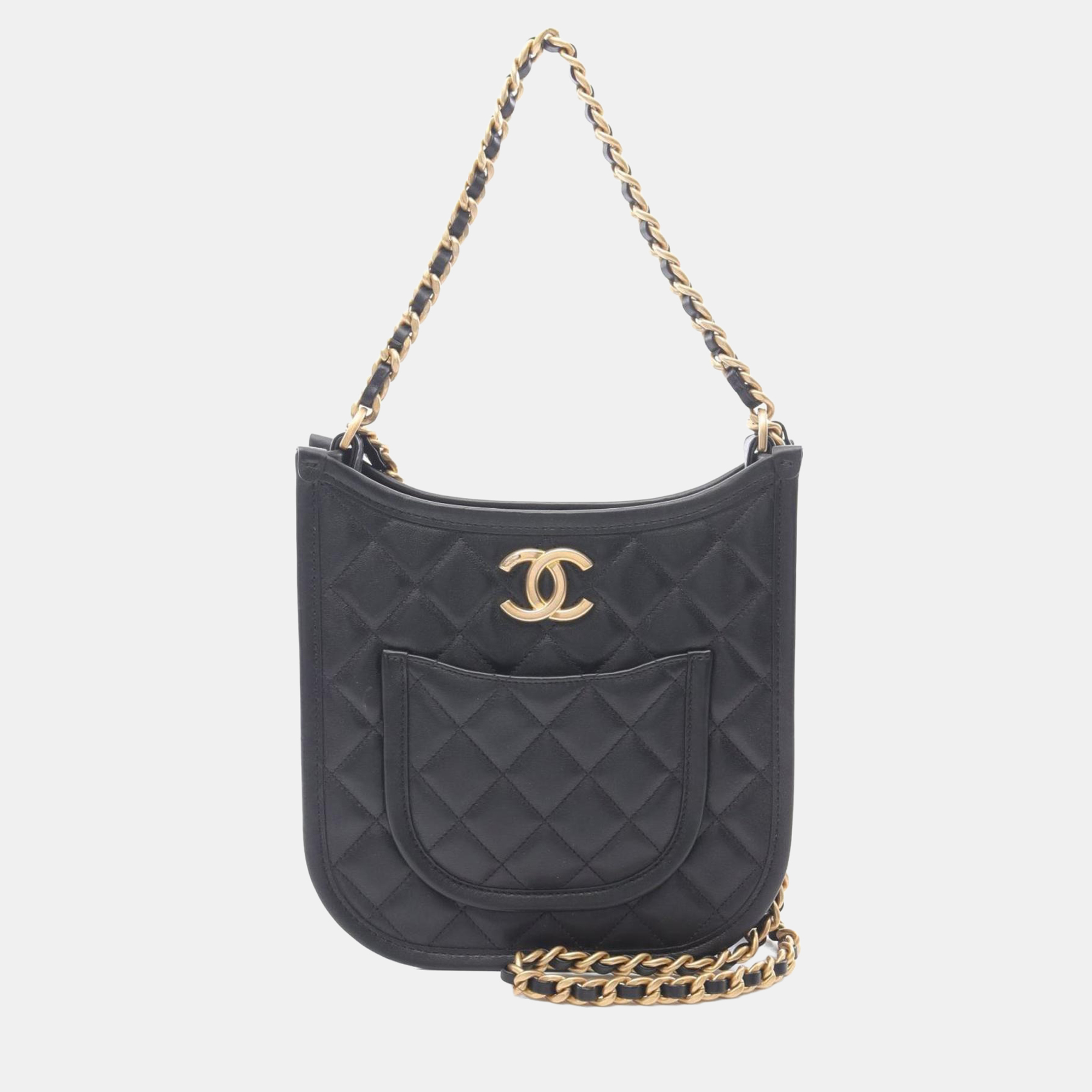 

Chanel Matelasse Hobo Shoulder Bag In Lambskin Leather Black