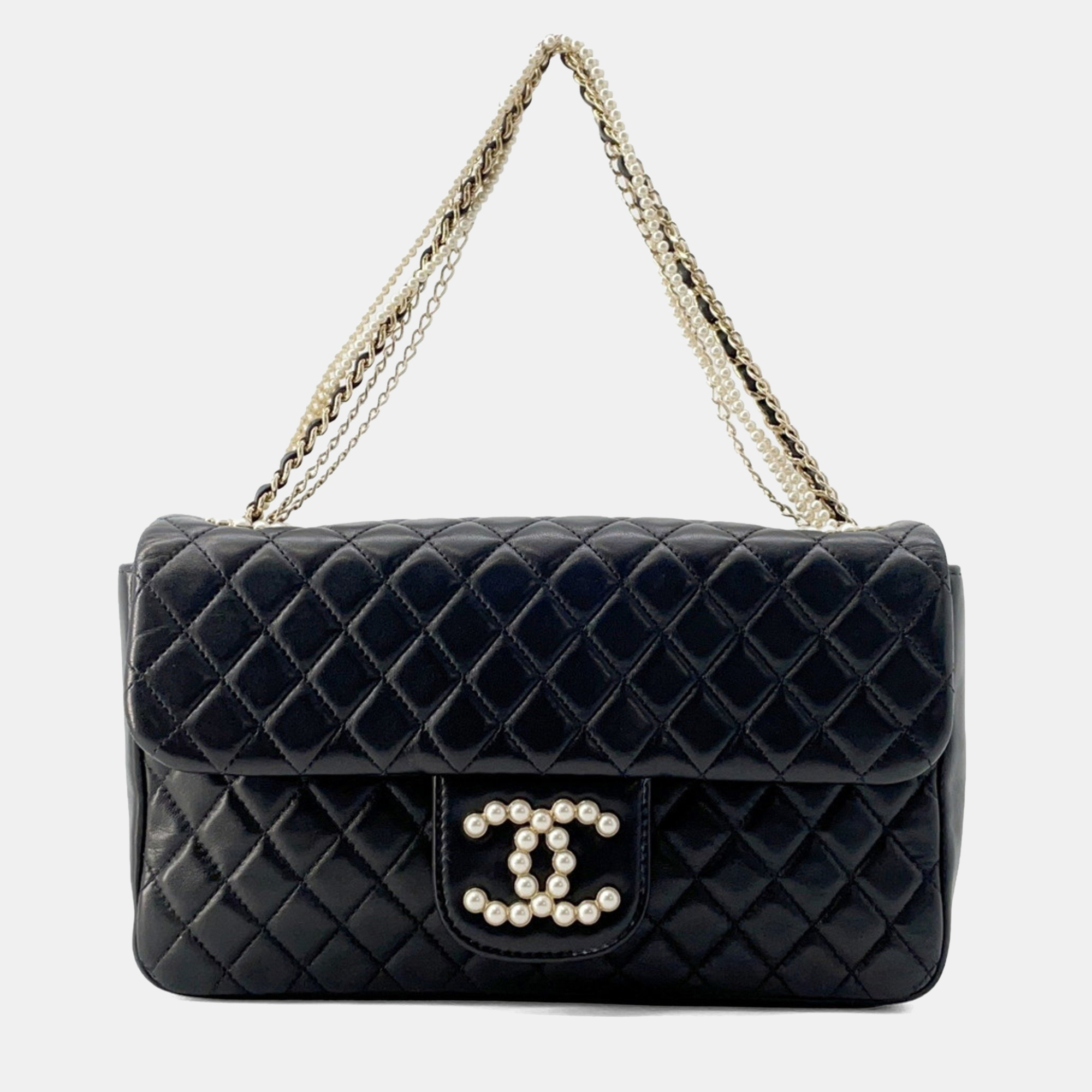 

Chanel Chain Shoulder Bag Matelasse Coco Mark Fake Pearl Black