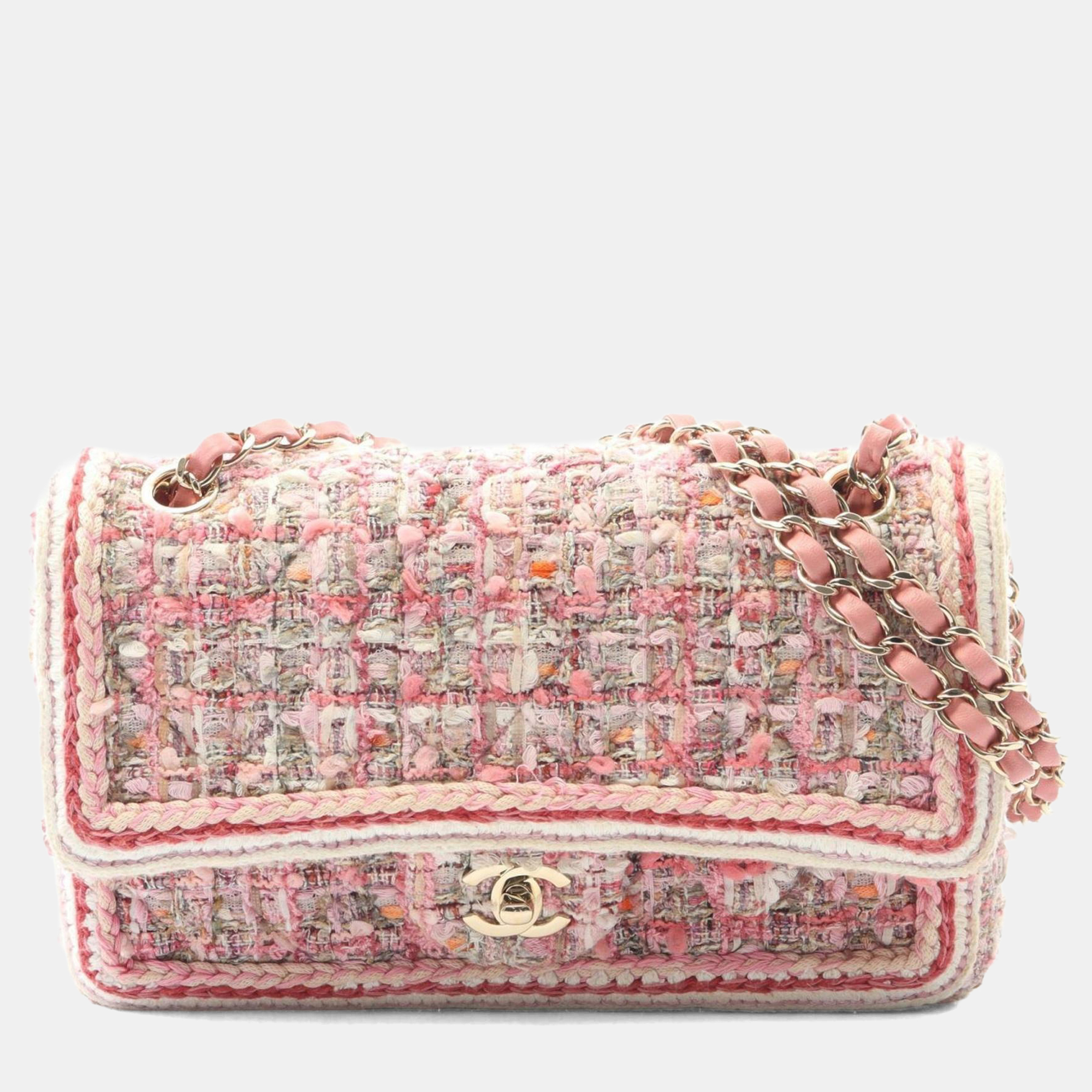 

Chanel Matelasse Double Flap Shoulder Bag Fabric Pink