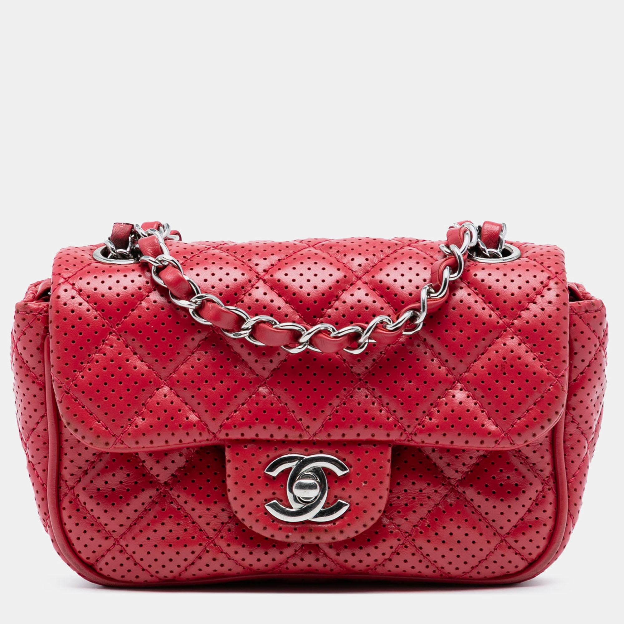 

Chanel Red Mini Perforated Lambskin Punch Flap