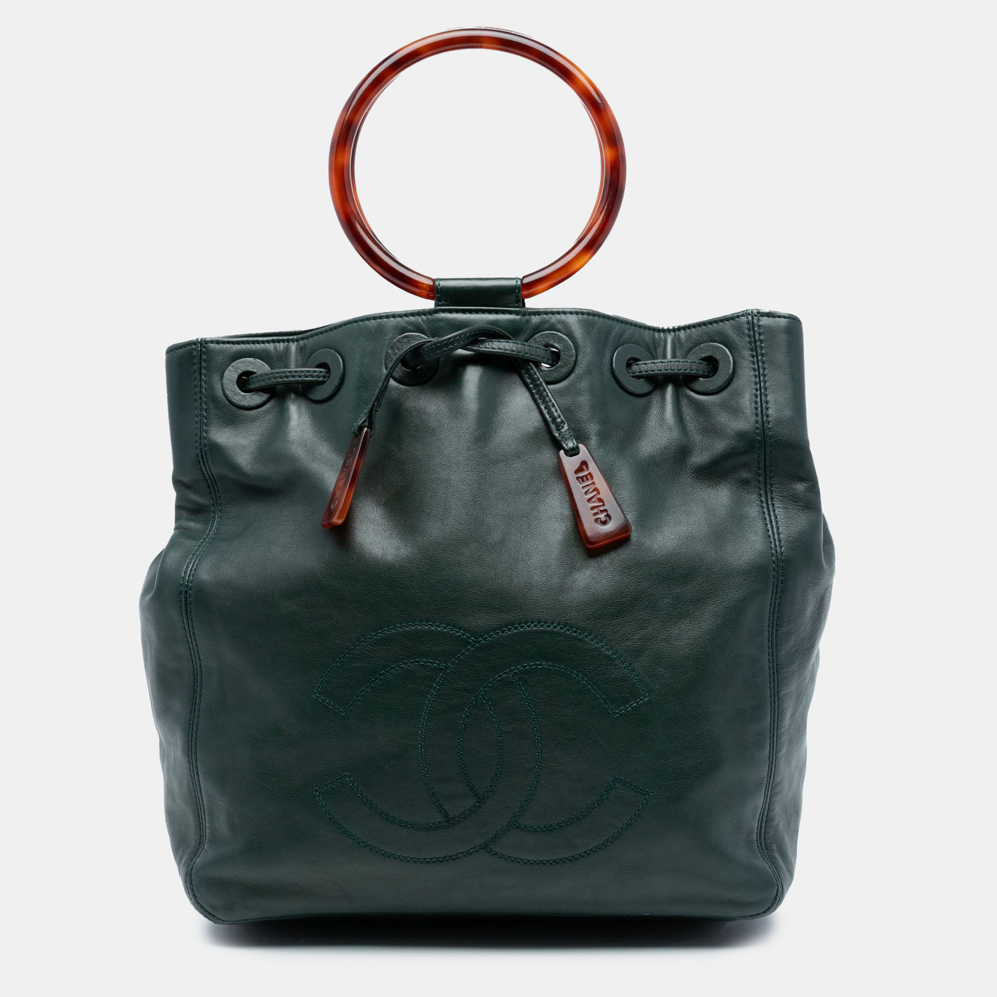 

Chanel Green CC Lambskin Tortoise Ring Drawstring Tote