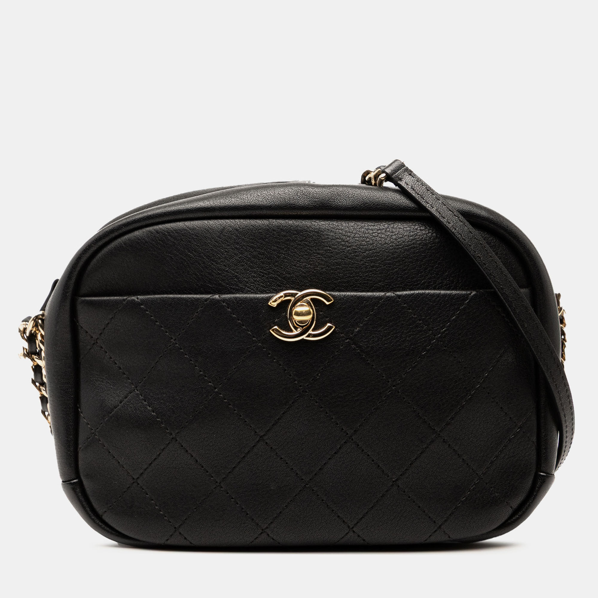 

Chanel Black Medium Quilted Goatskin Casual Trip Camera Bag