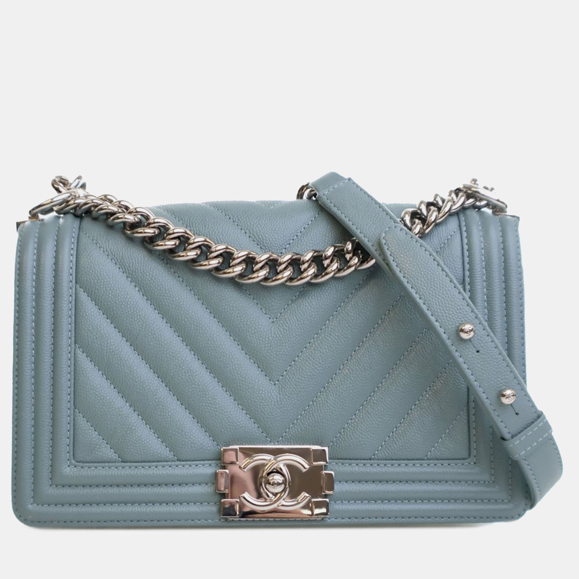 

Chanel Blue Old Medium Chevron Caviar Boy Flap