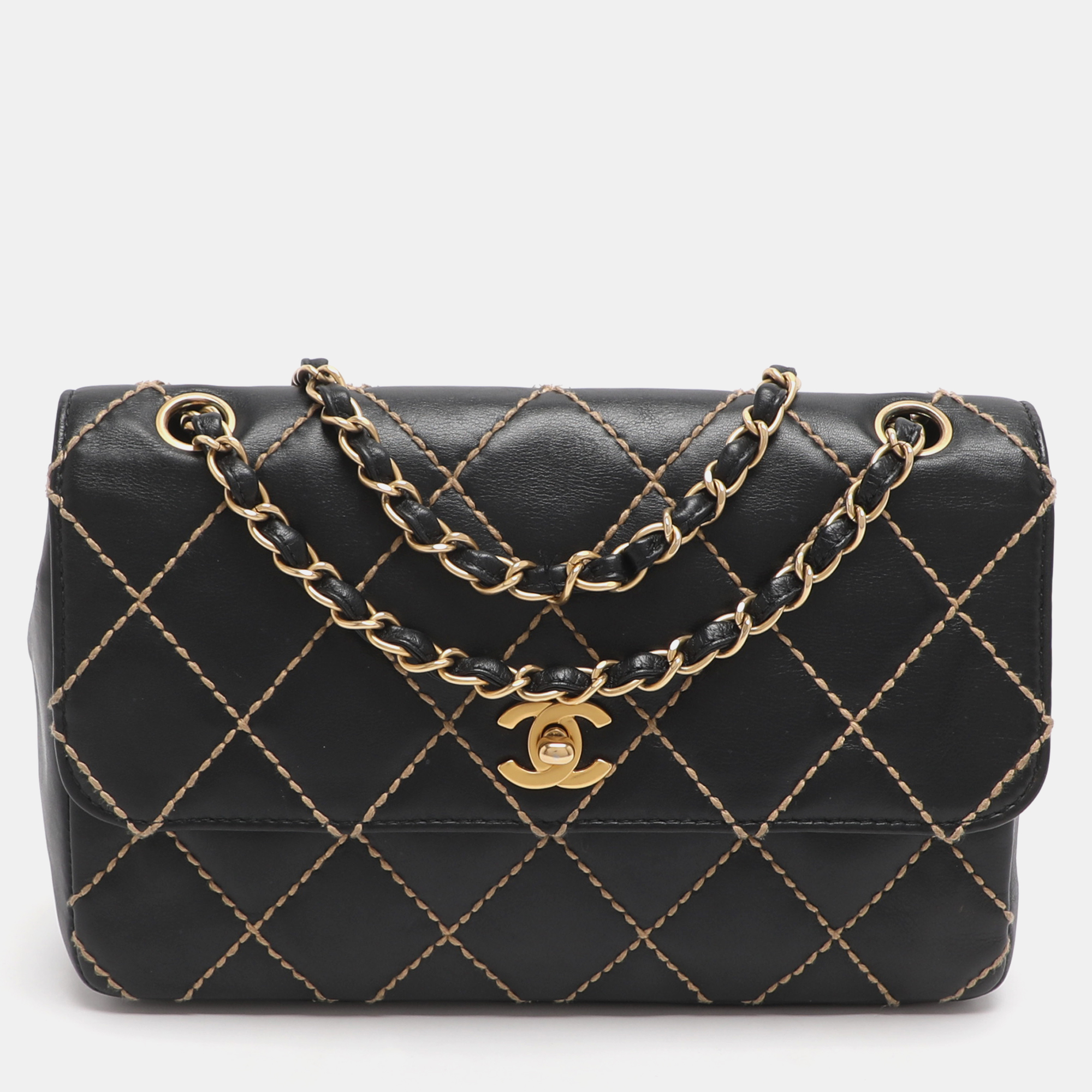 

Chanel Black Wild Stitch Surpique Quilted Leather Bag