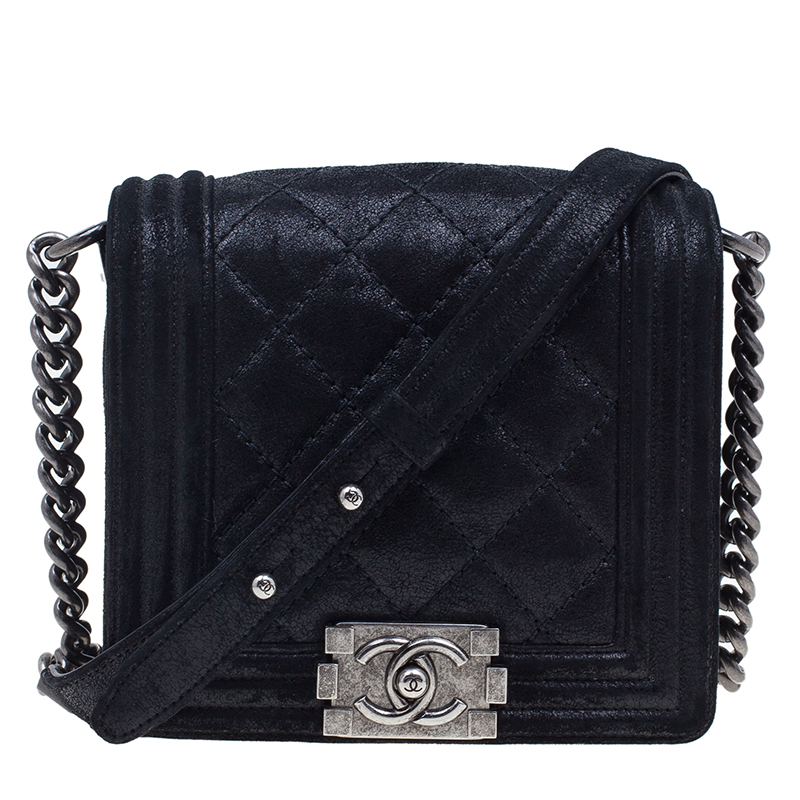Chanel Black Iridescent Suede Calf Square Boy Bag