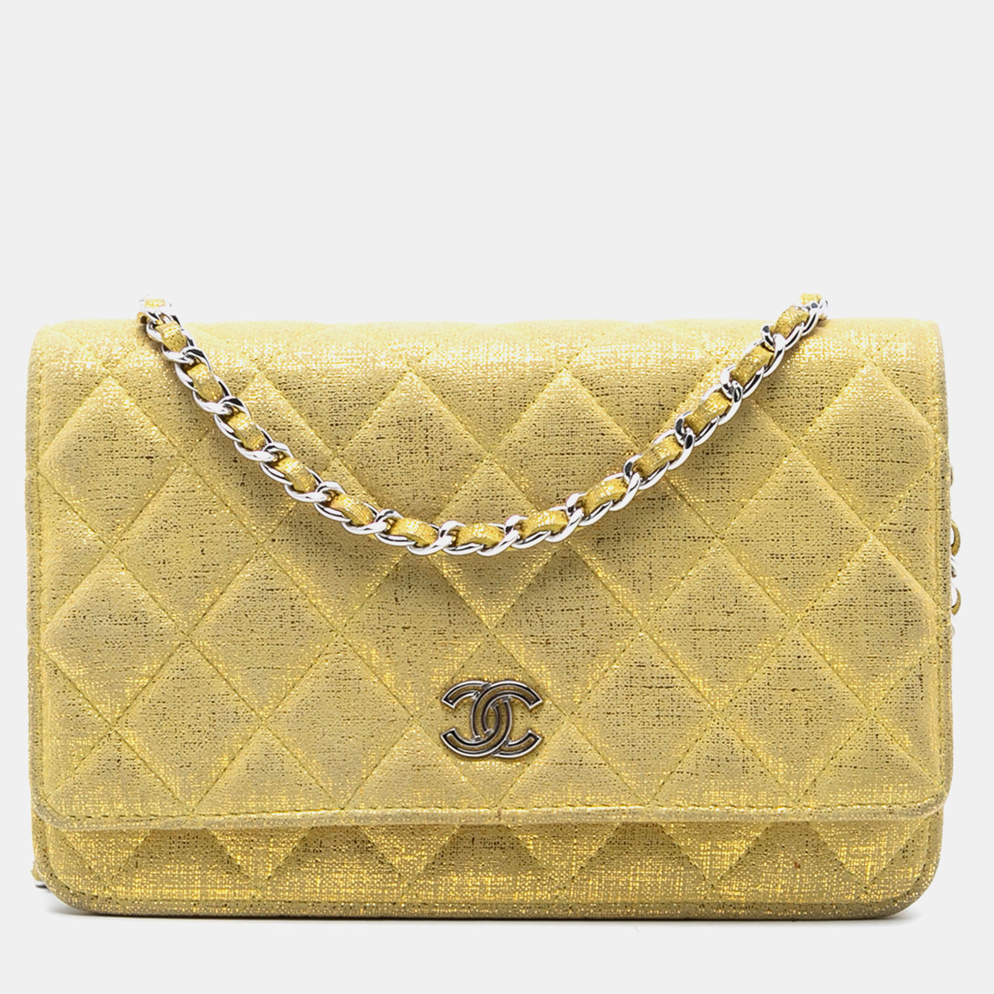 

Chanel Yellow CC Quilted Metallic Fabric Wallet On Chain