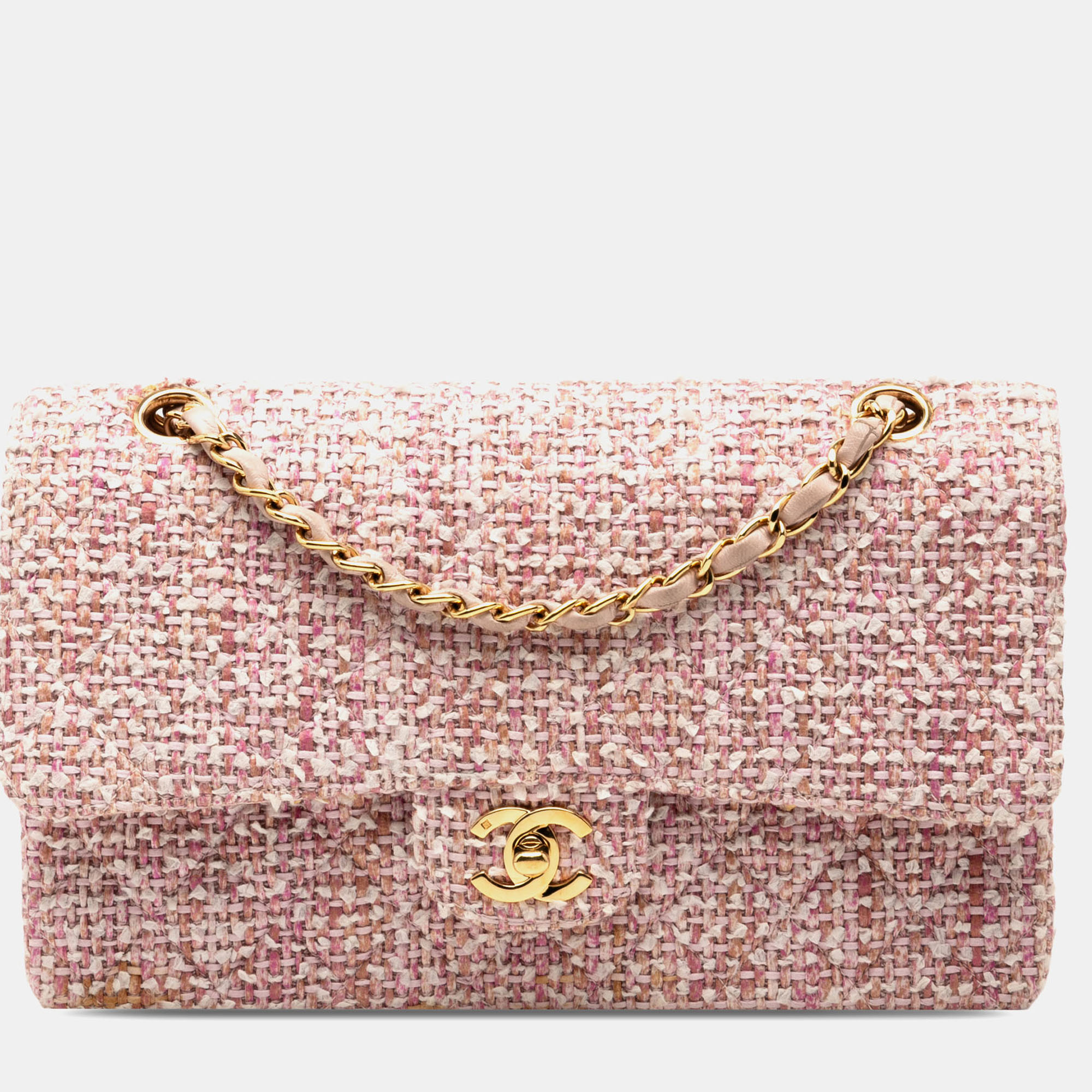 

Chanel Pink Medium Classic Tweed Double Flap