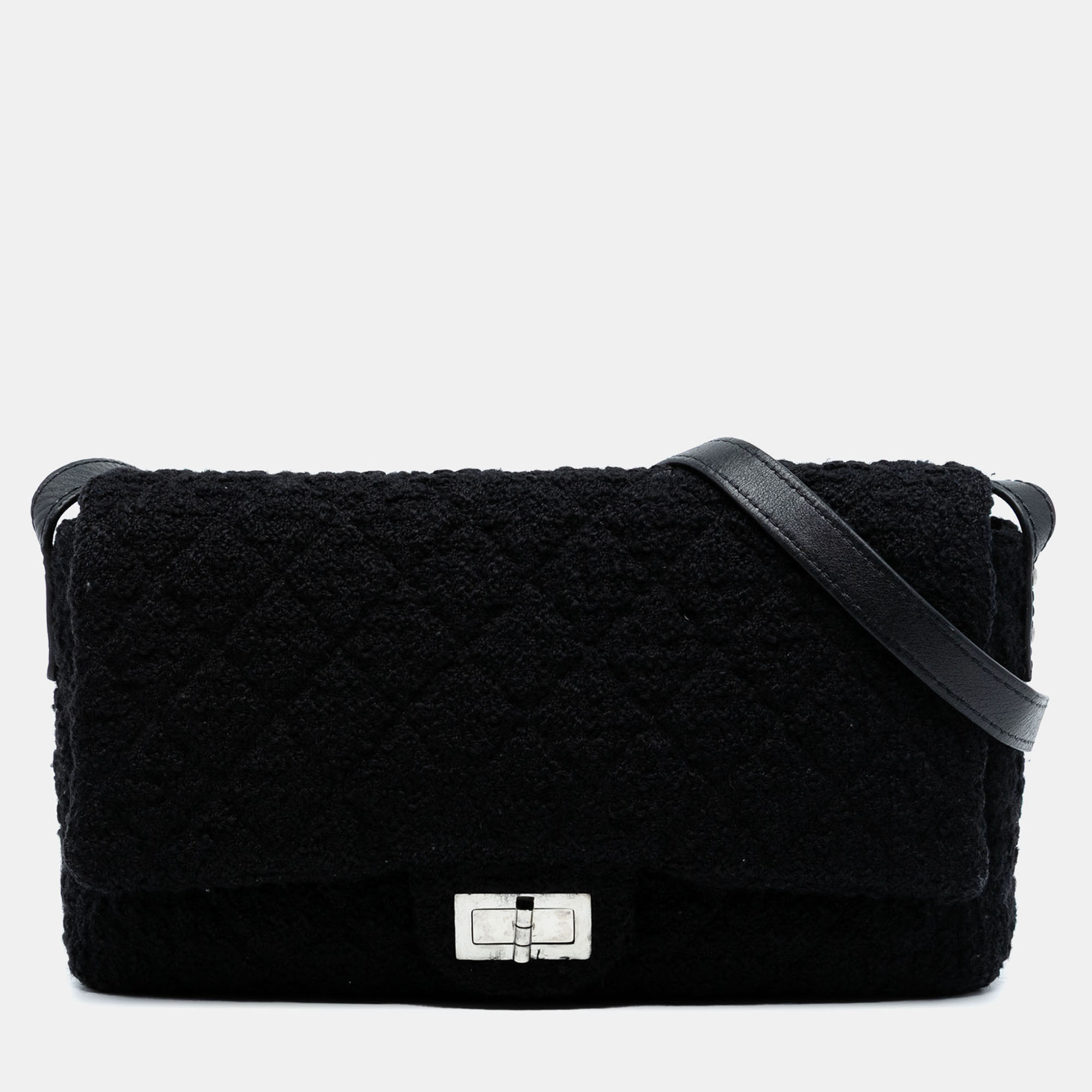 

Chanel Black Jumbo Reissue 2.55 Quilted Tweed Easy Messenger Flap