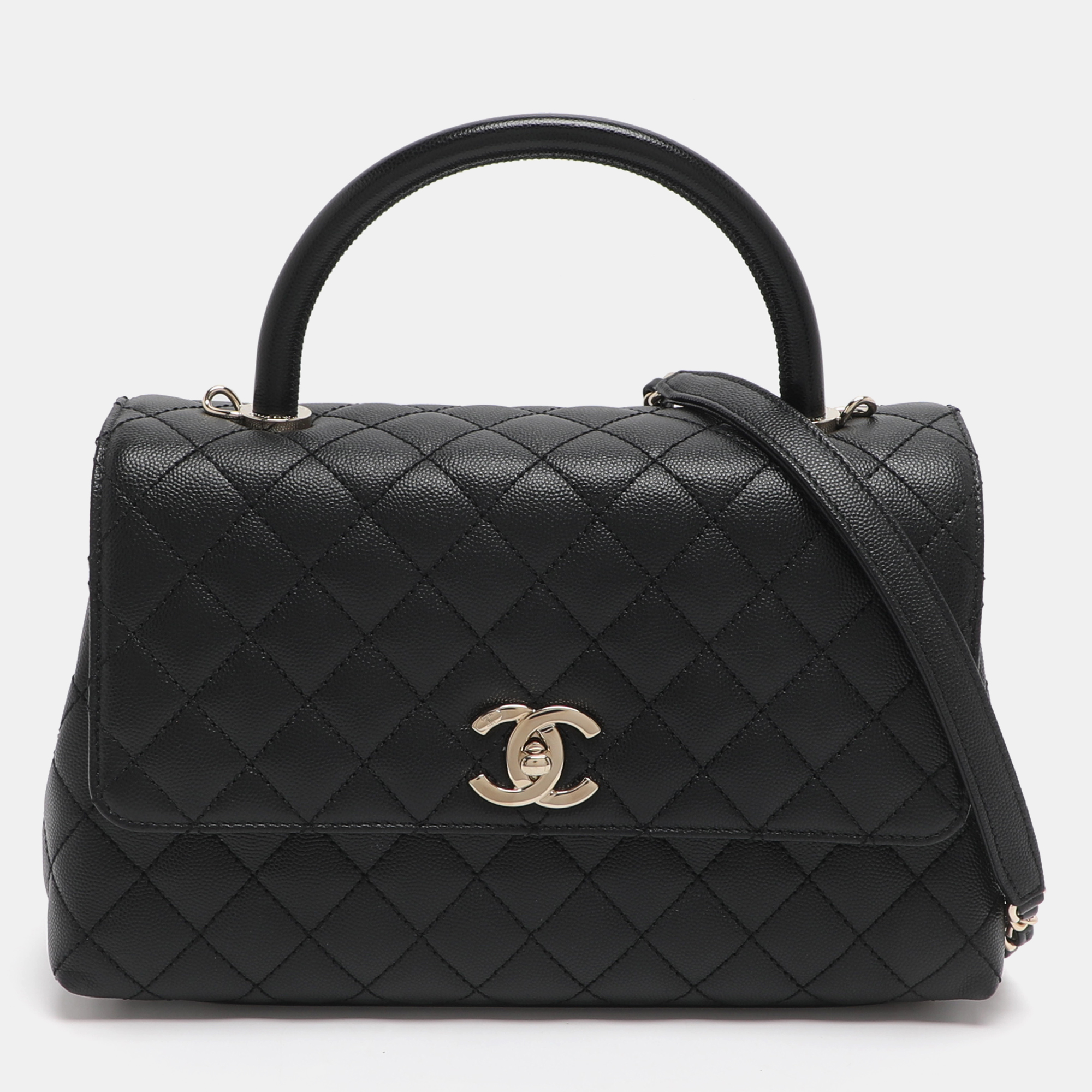 

Chanel Coco Handle Large Black Quilted Caviar Leather Top Handle Bag