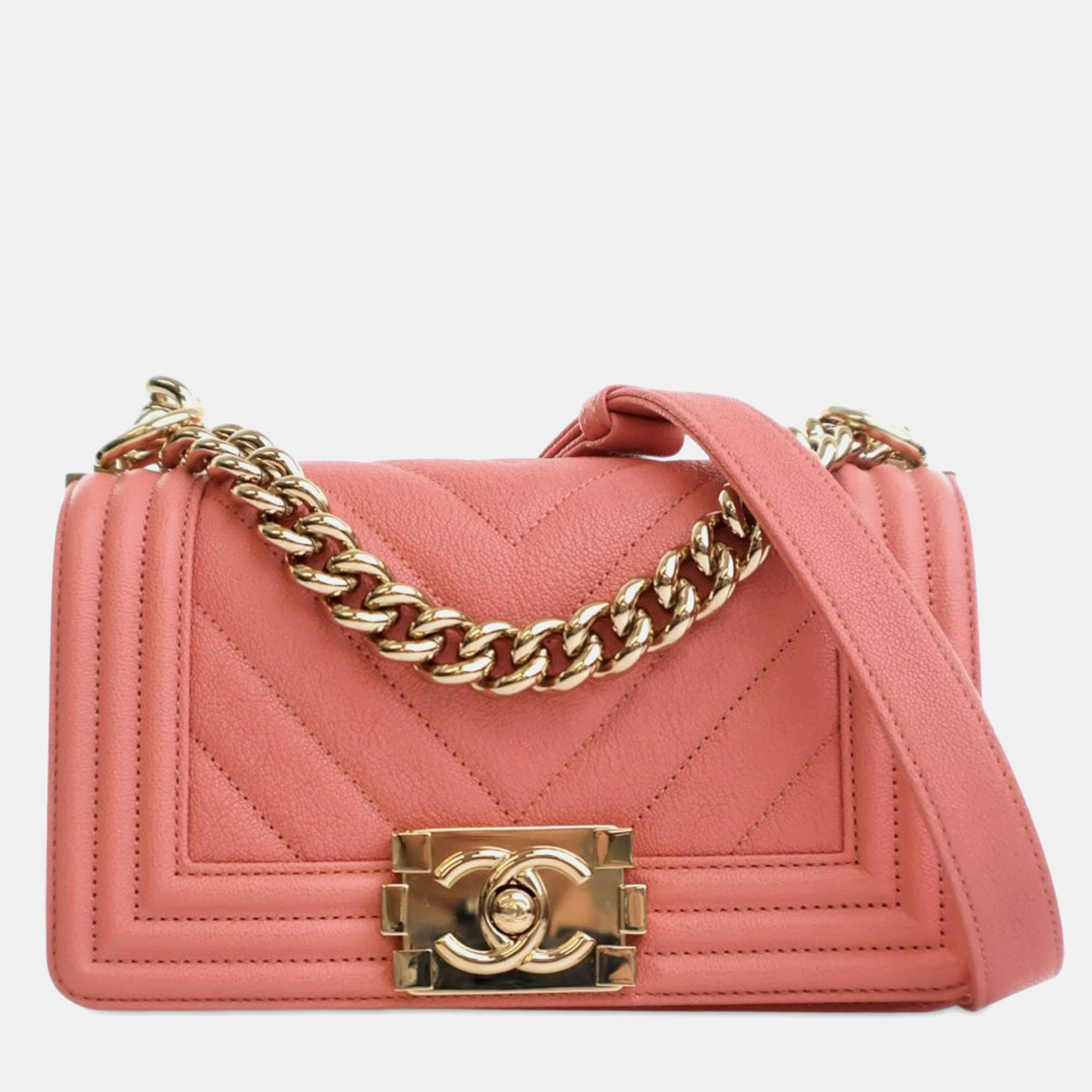 

Chanel Pink Small Chevron Caviar Boy Flap