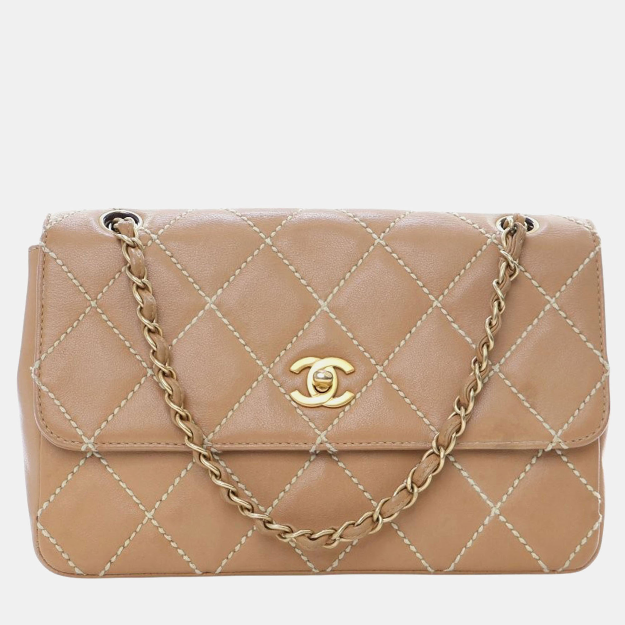 

Chanel Brown Medium CC Quilted Calfskin Wild Stitch Flap