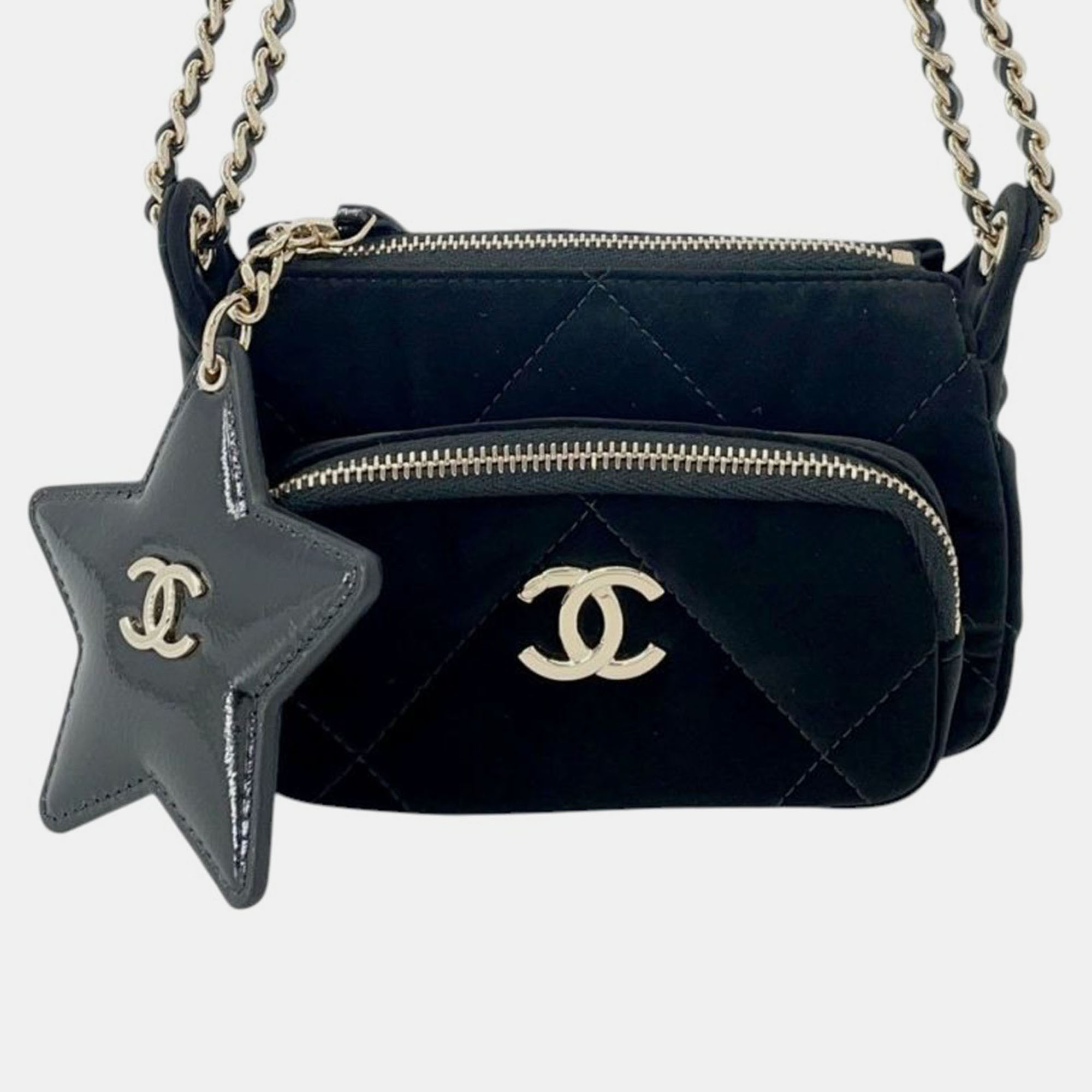 

Chanel Black Coco Neige Velvet Effect Nylon Clutch with Chain
