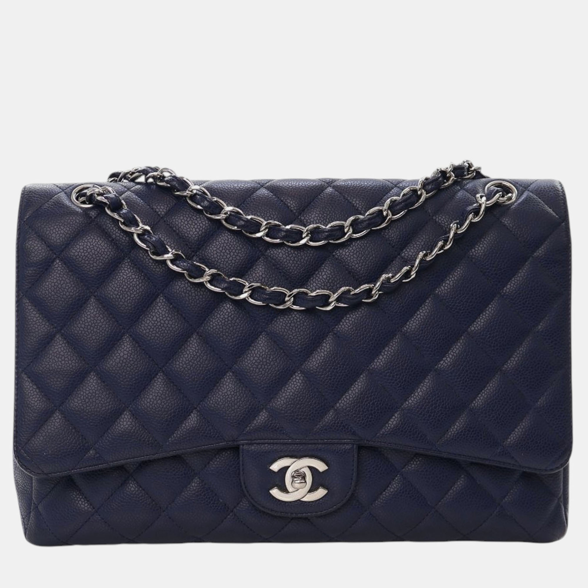

Chanel Blue Maxi Classic Caviar Single Flap