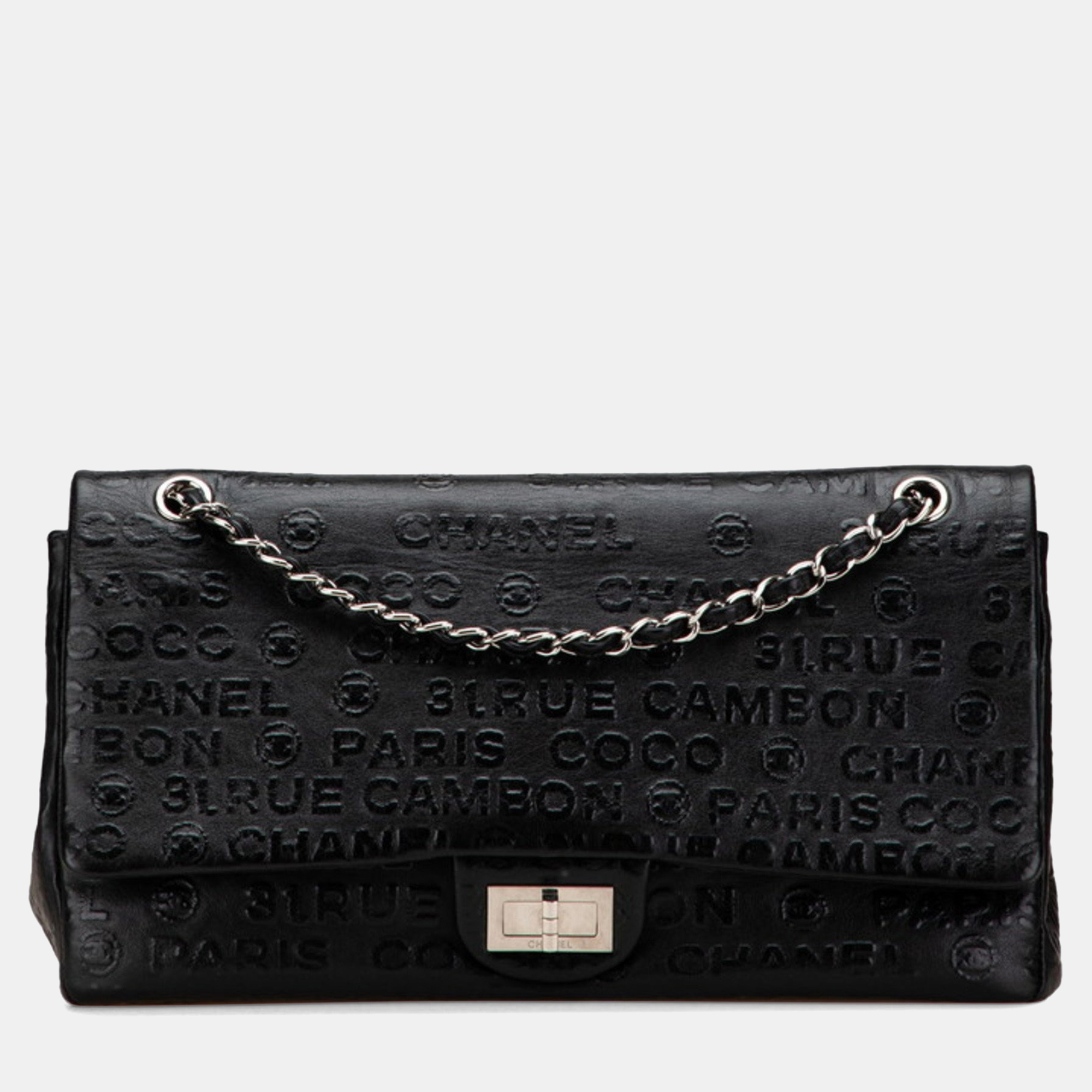 

Chanel 2.55 Unlimited Double Flap Chain Shoulder Bag Handbag Black Leather