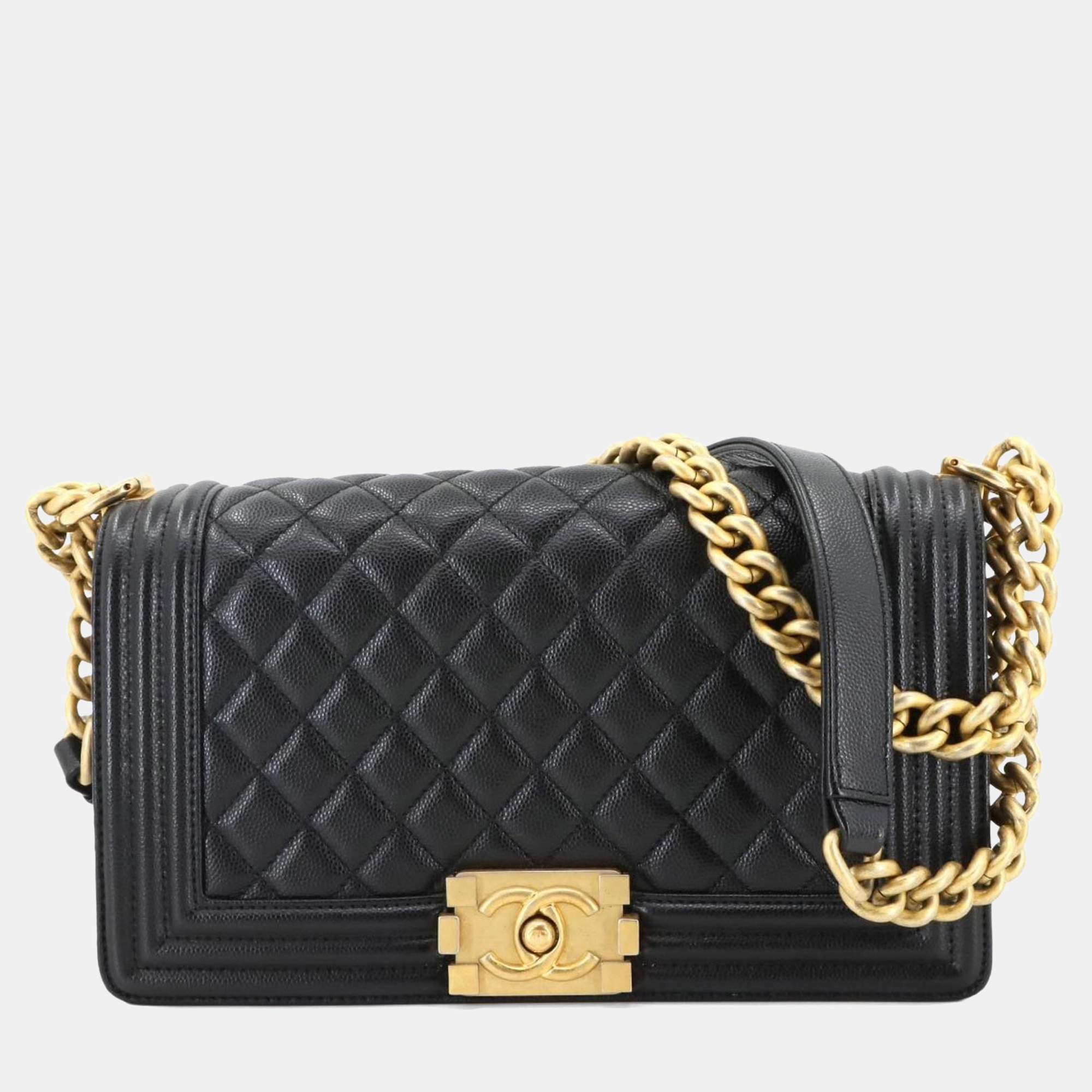 

Chanel Boy Chanel Chain Shoulder Bag In Black Caviar Leather
