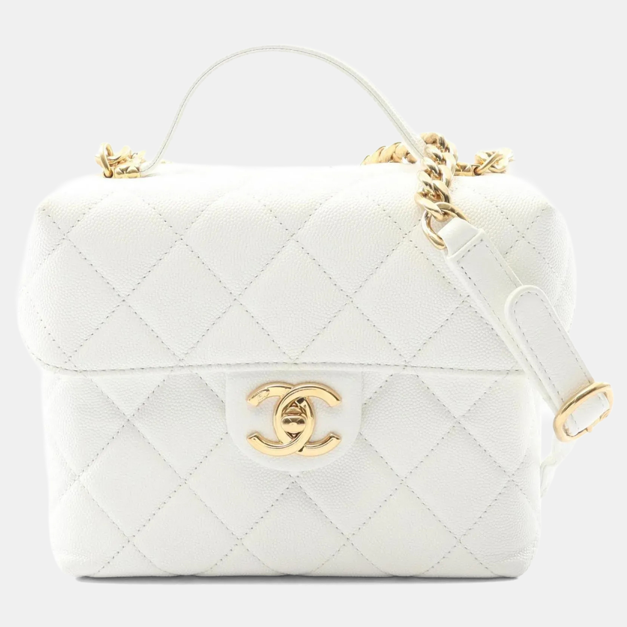 

Chanel Matelasse Small Shoulder Bag In Calfskin Leather White