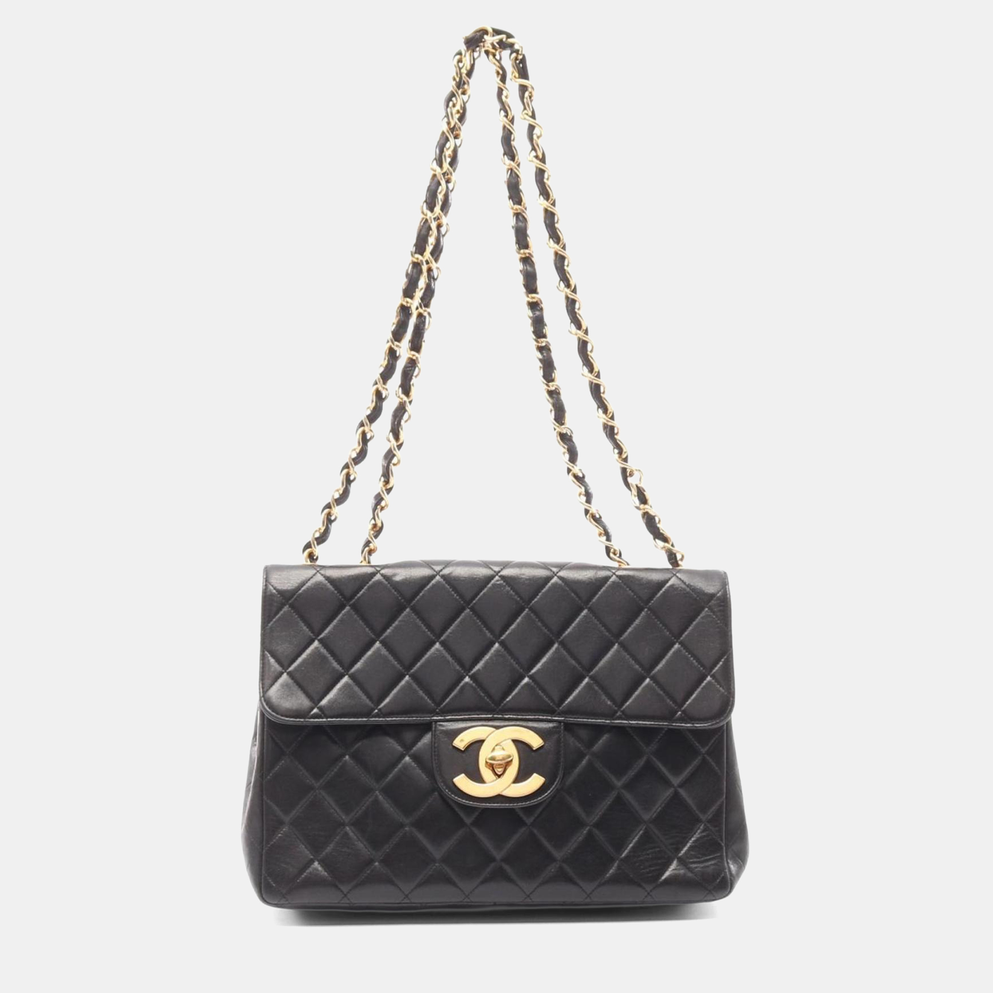 

Chanel Deca Matelasse 30 Single Flap Shoulder Bag Lambskin Sheepskin Black