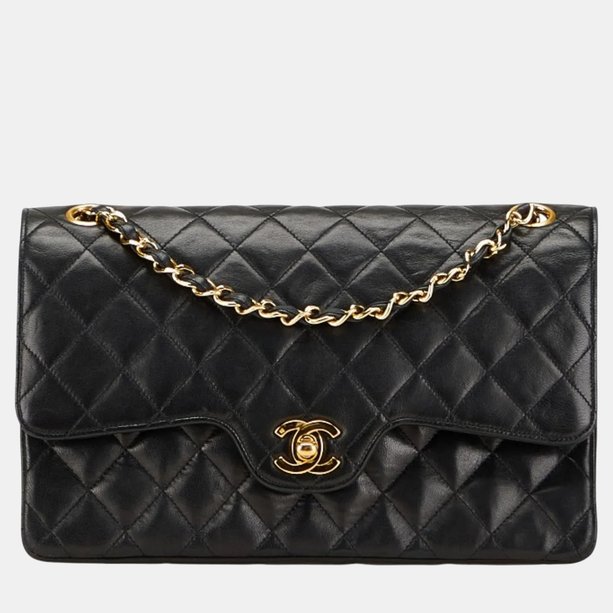 

Chanel Matelasse Coco Mark Double Flap Chain Shoulder Bag In Black Lambskin