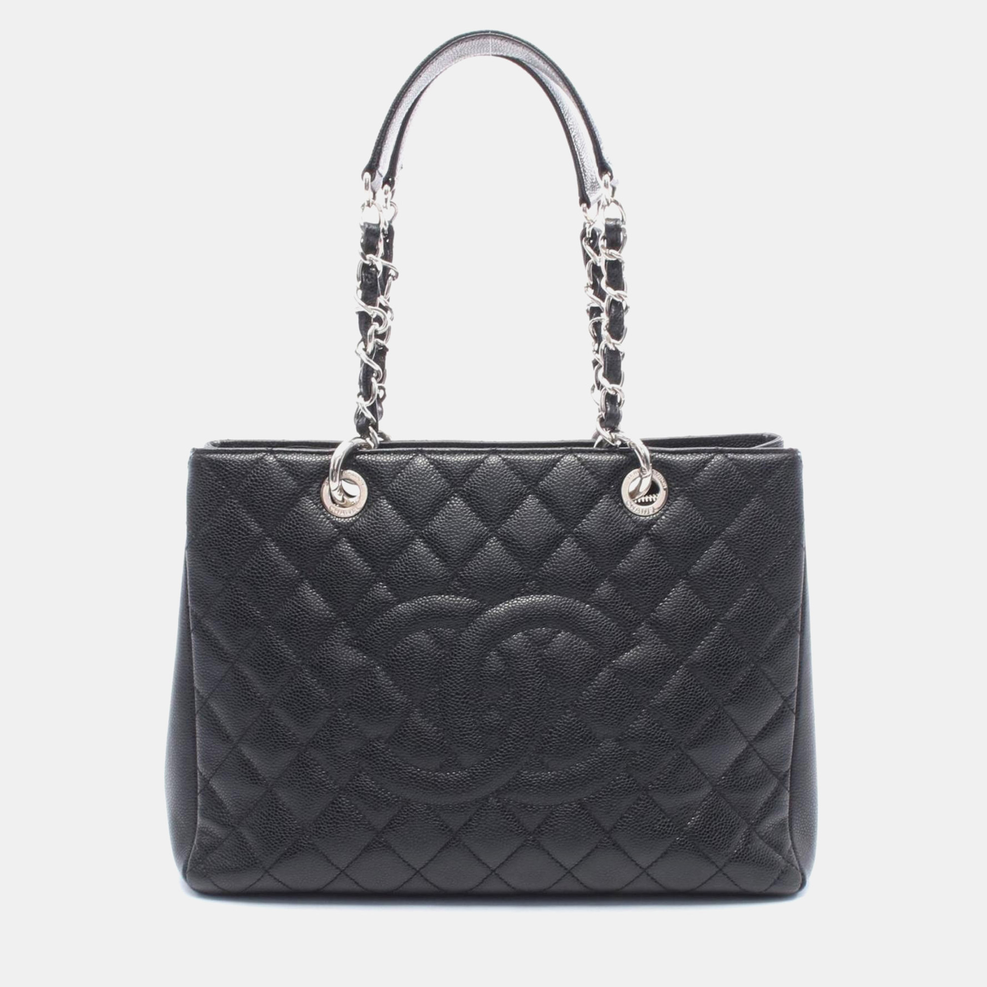 

Chanel Matelasse Grand Shopping Gst Tote Bag In Calfskin Leather Black