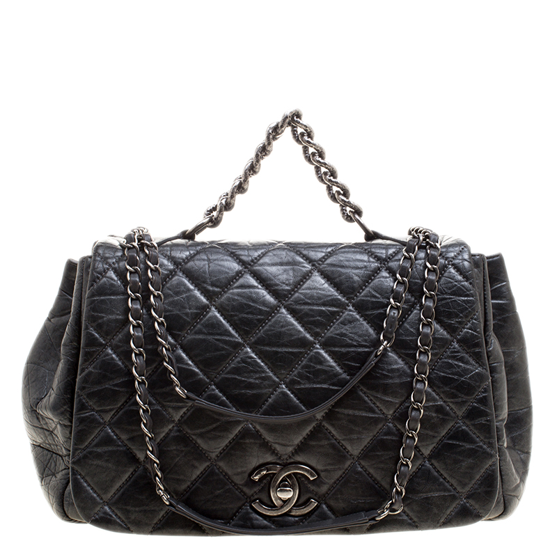 Chanel Charcoal Grey Quilted Leather Pondicherry Flap Bag