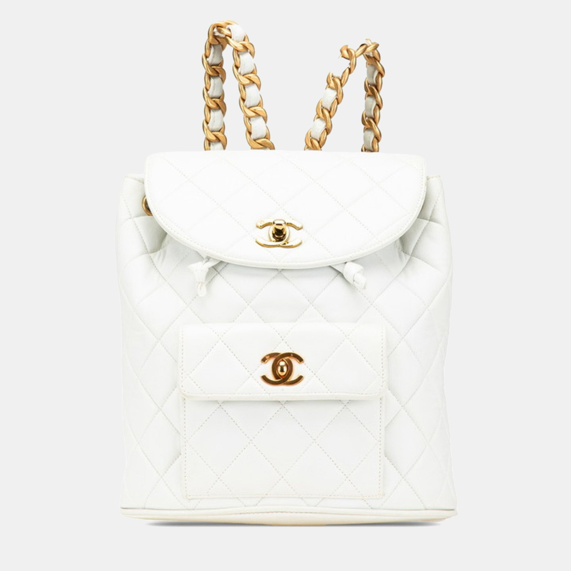 Pre-owned Chanel Matelasse Coco Mark Chain Backpack In White Lambskin