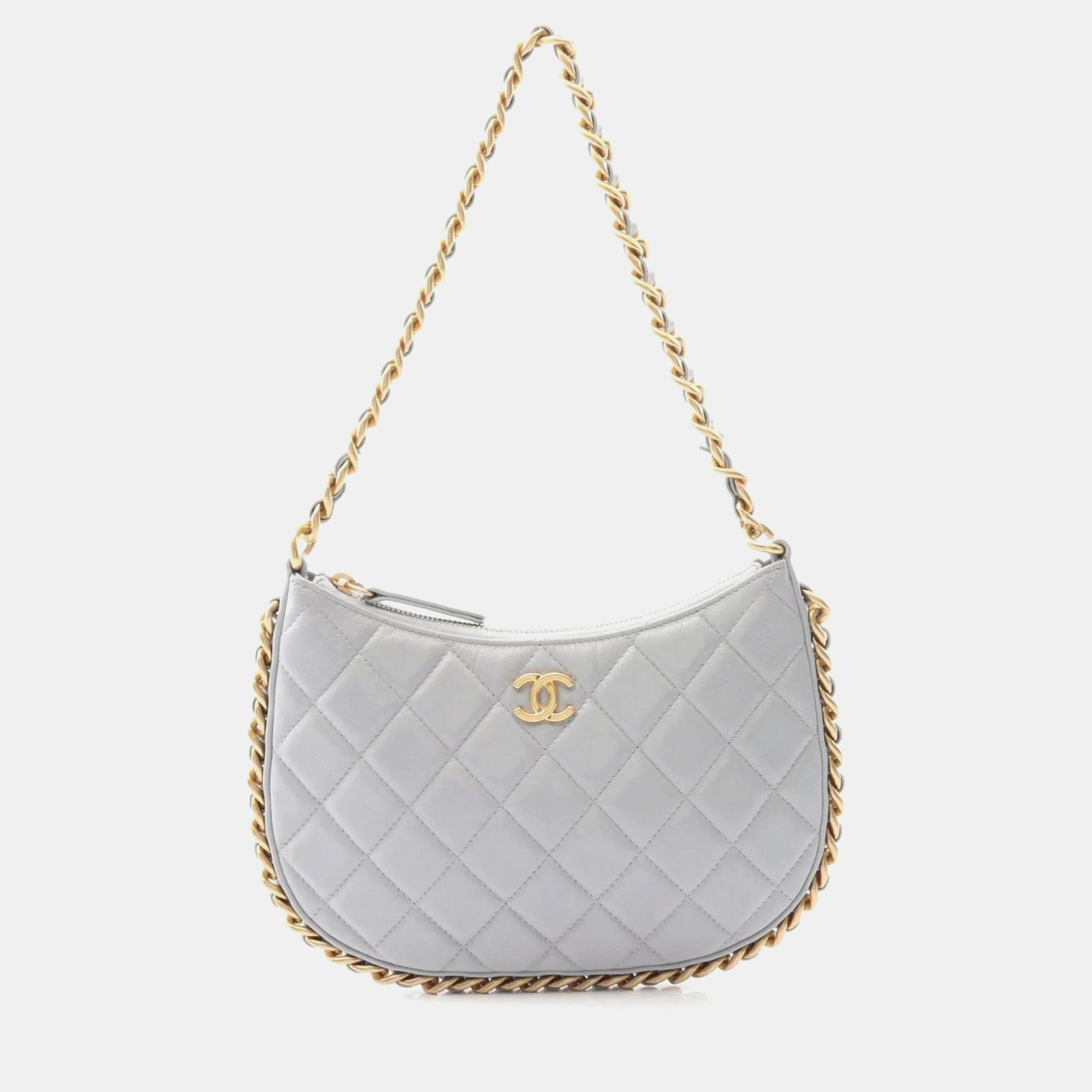 

Chanel Matelasse Shoulder Bag In Lambskin Leather Gray, Grey