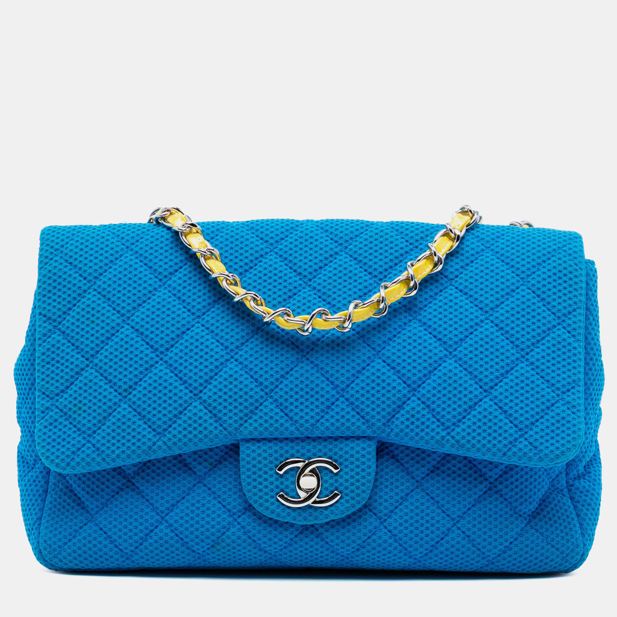 

Chanel Blue Medium Quilted Perforated Jersey Single Flap