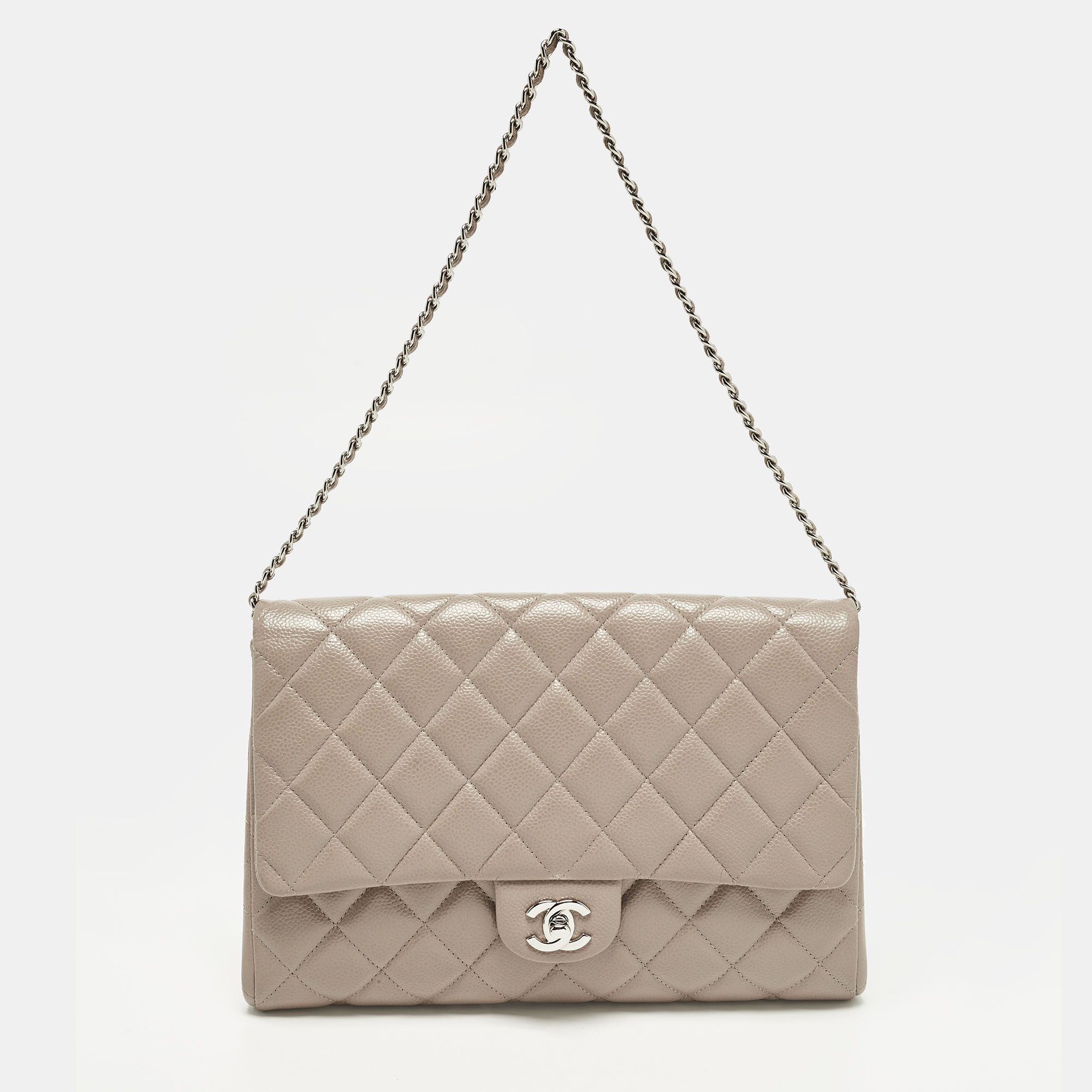 

Chanel Classic Beige Quilted Caviar Leather Chain Clutch