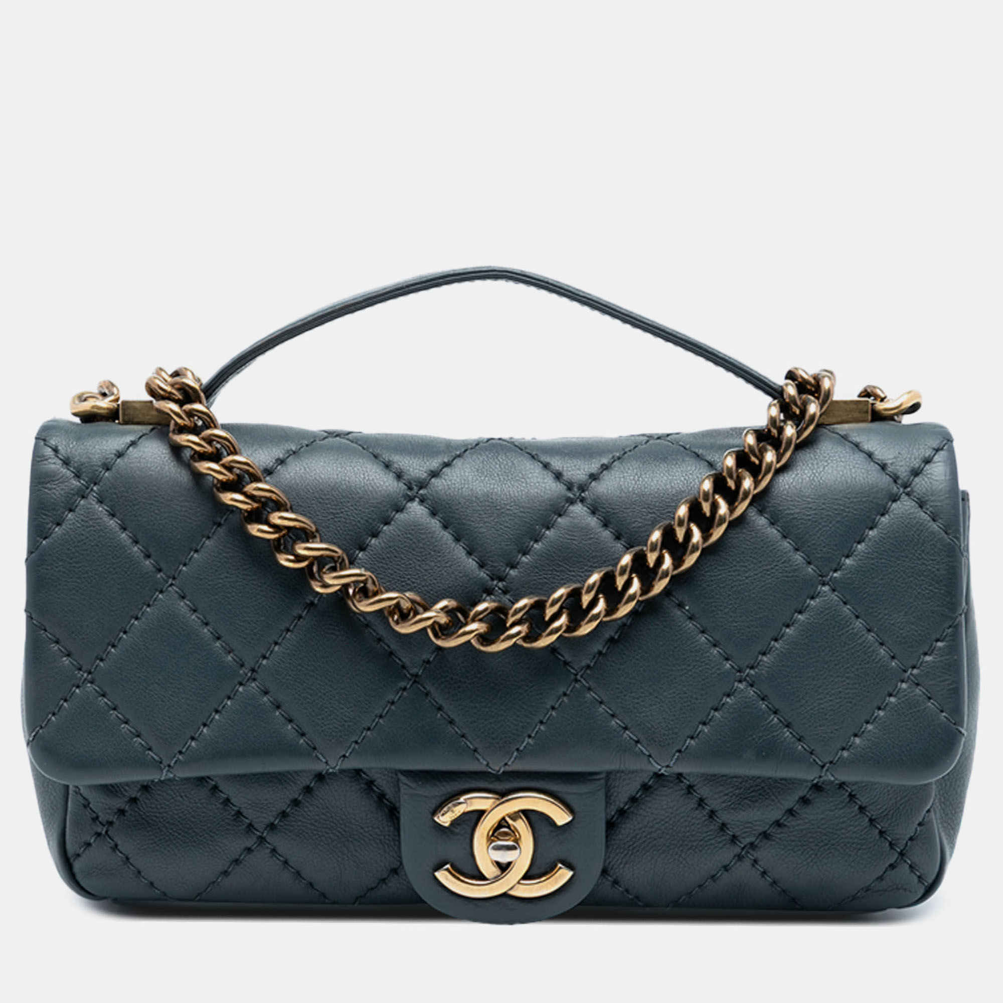 

Chanel Blue CC Quilted Calfskin Top Handle Bag