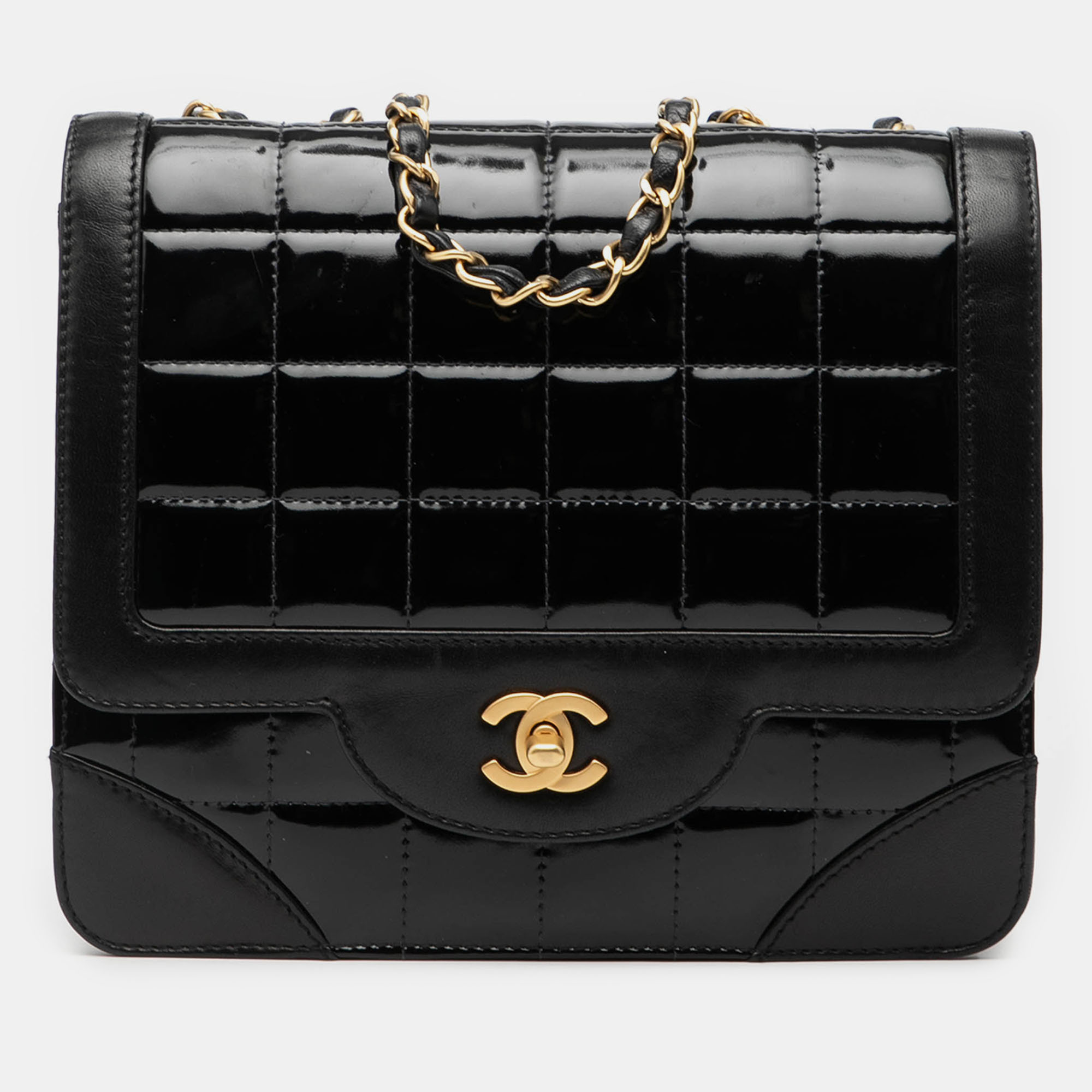 

Chanel Black CC Chocolate Bar Patent and Lambskin Square Flap