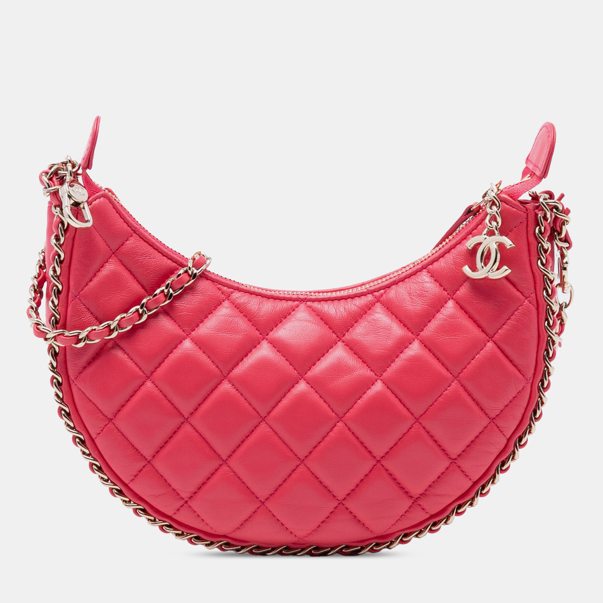 

Chanel Pink Small Quilted Lambskin Chain Around Hook Hobo Bag