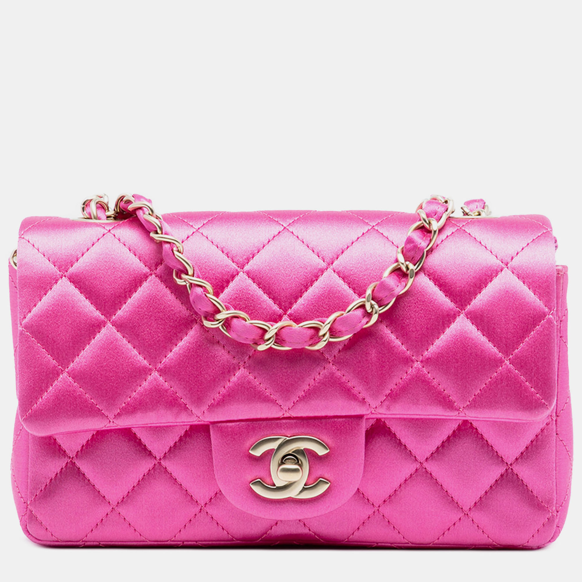 

Chanel Pink Mini Rectangular Classic Satin Single Flap