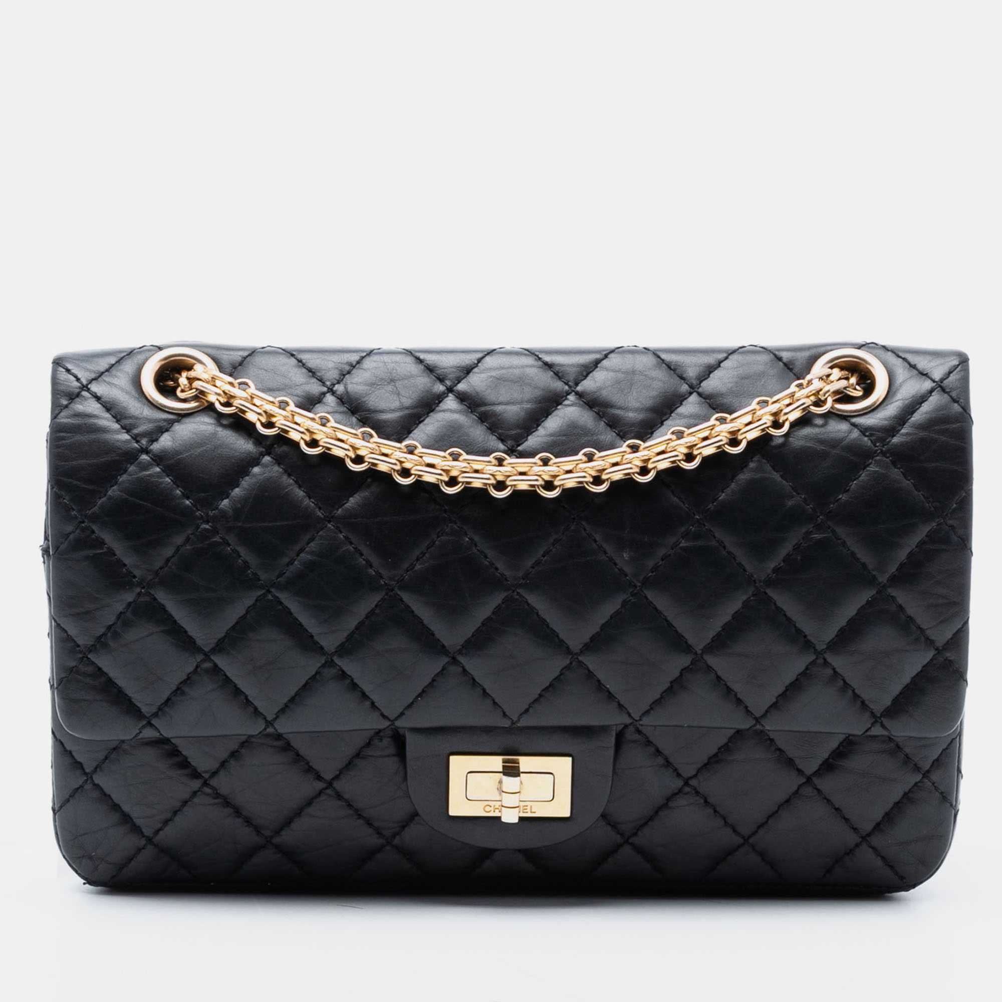 

Chanel Black Reissue 2.55 Quilted Aged Calfskin Double Flap 225