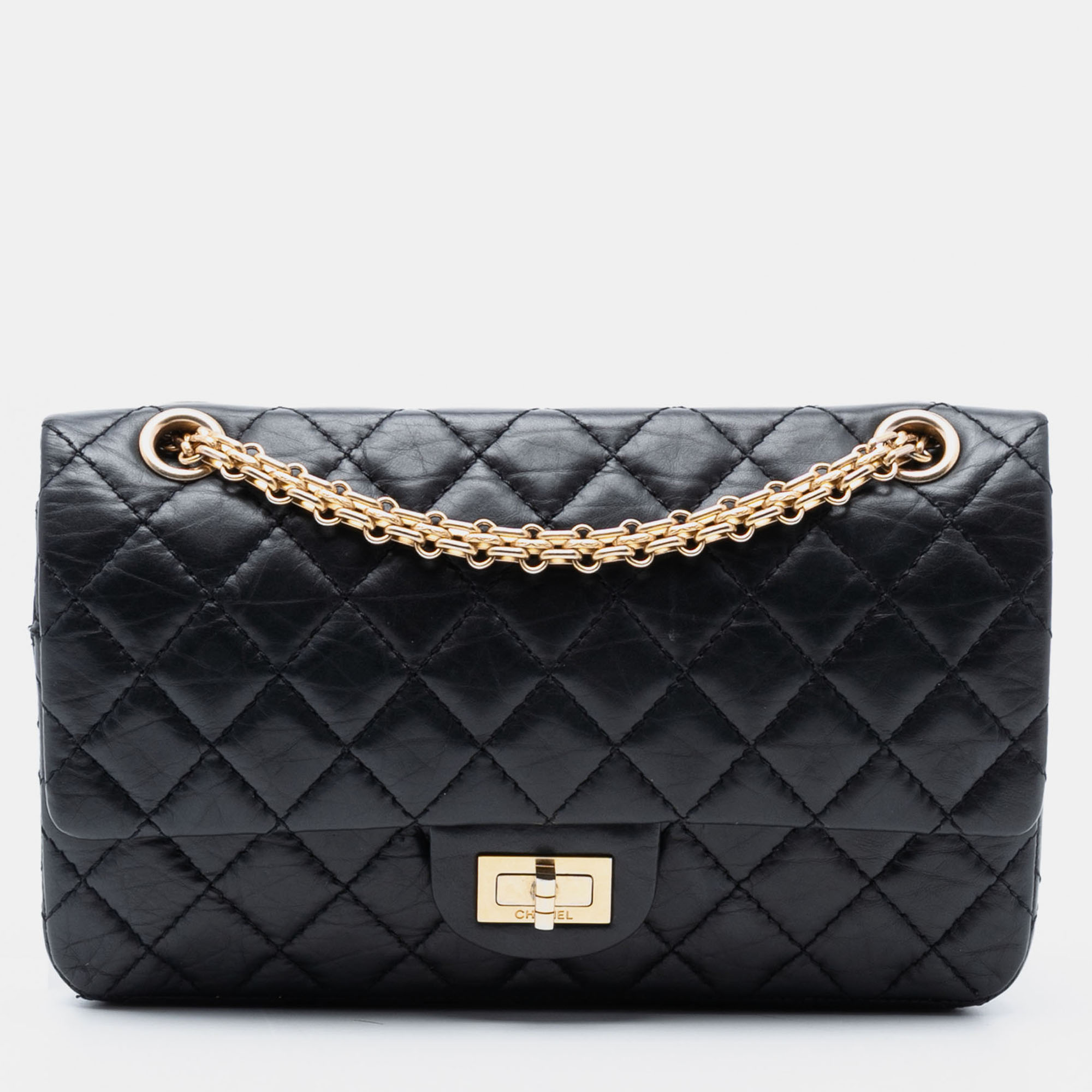 

Chanel Black Reissue 2.55 Quilted Aged Calfskin Double Flap 225