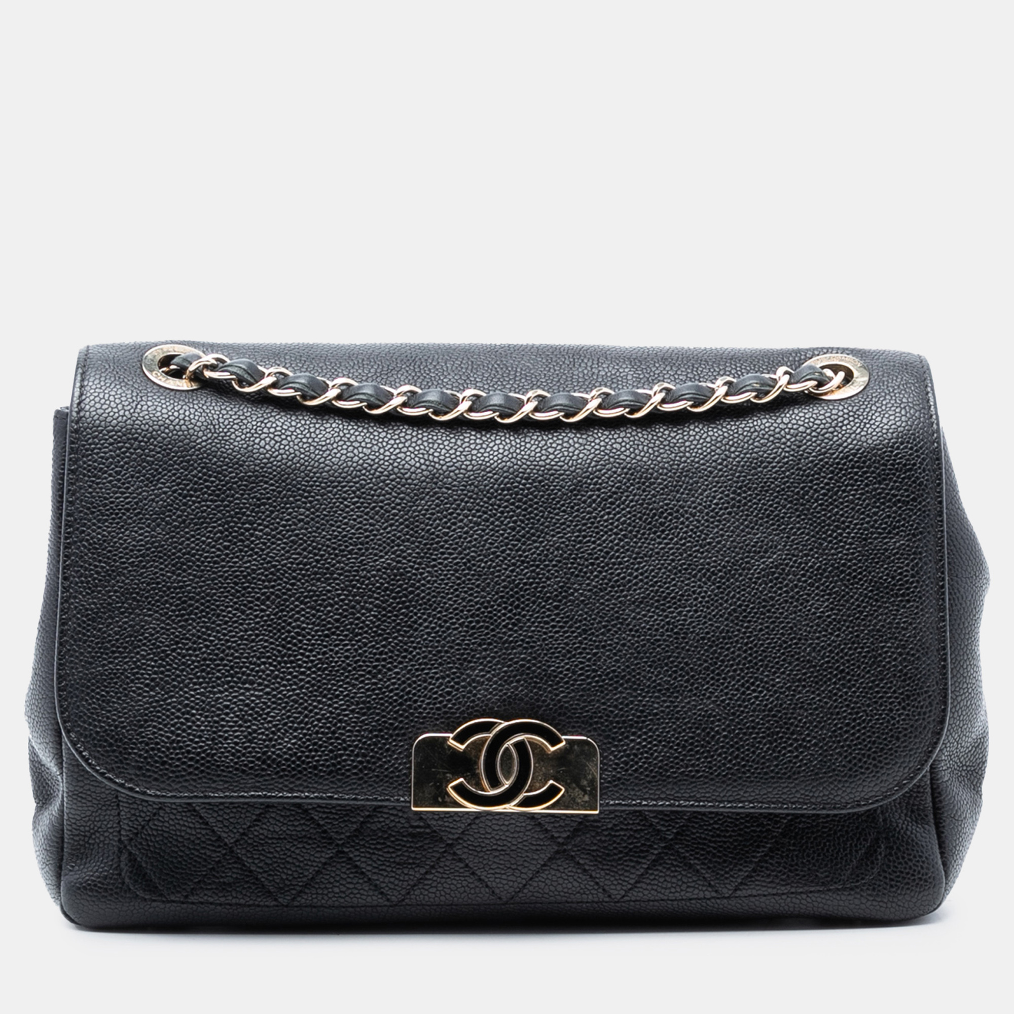 

Chanel Black Quilted Caviar CC Plate Flap Pocket Shoulder Bag