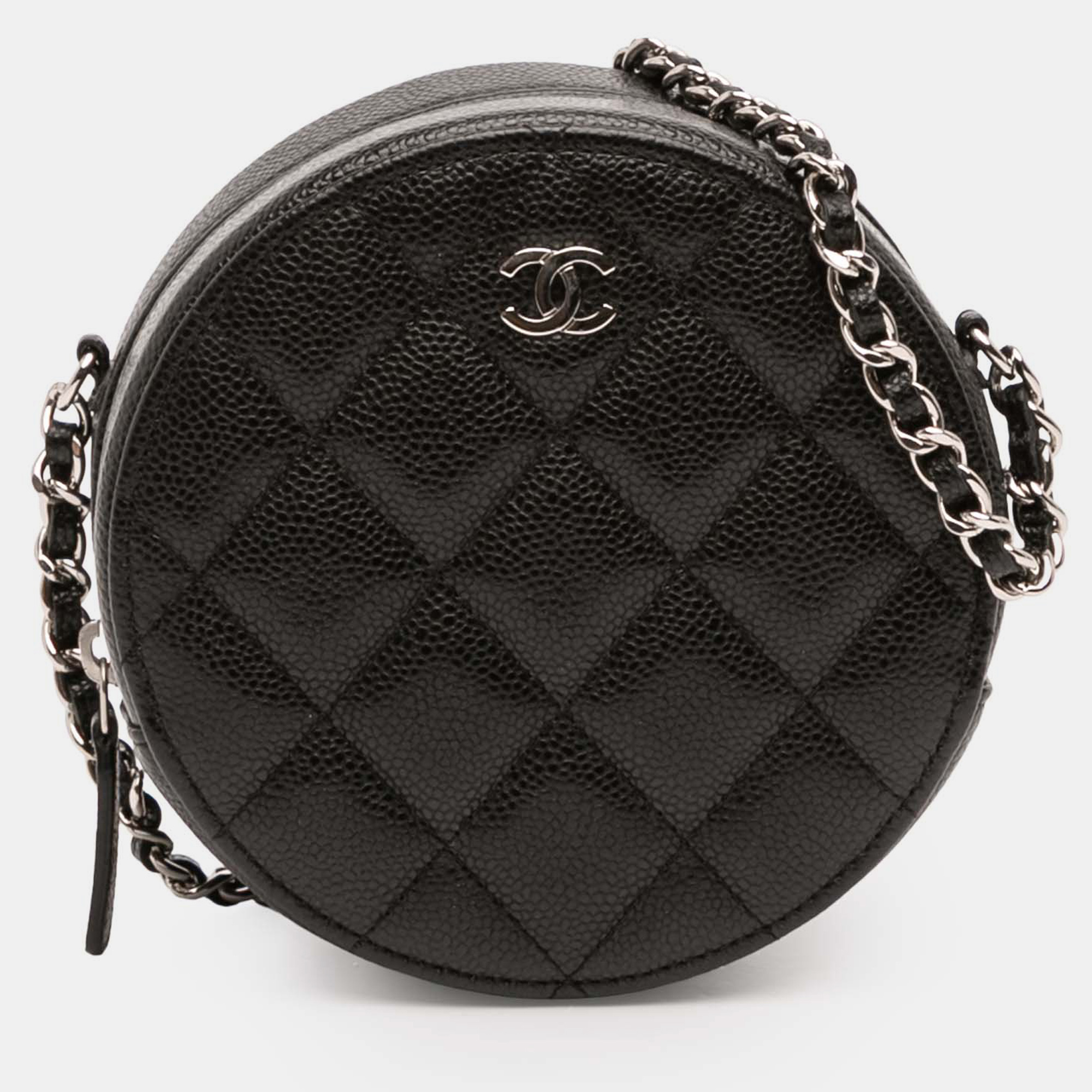 

Chanel Black CC Quilted Caviar Round Clutch With Chain