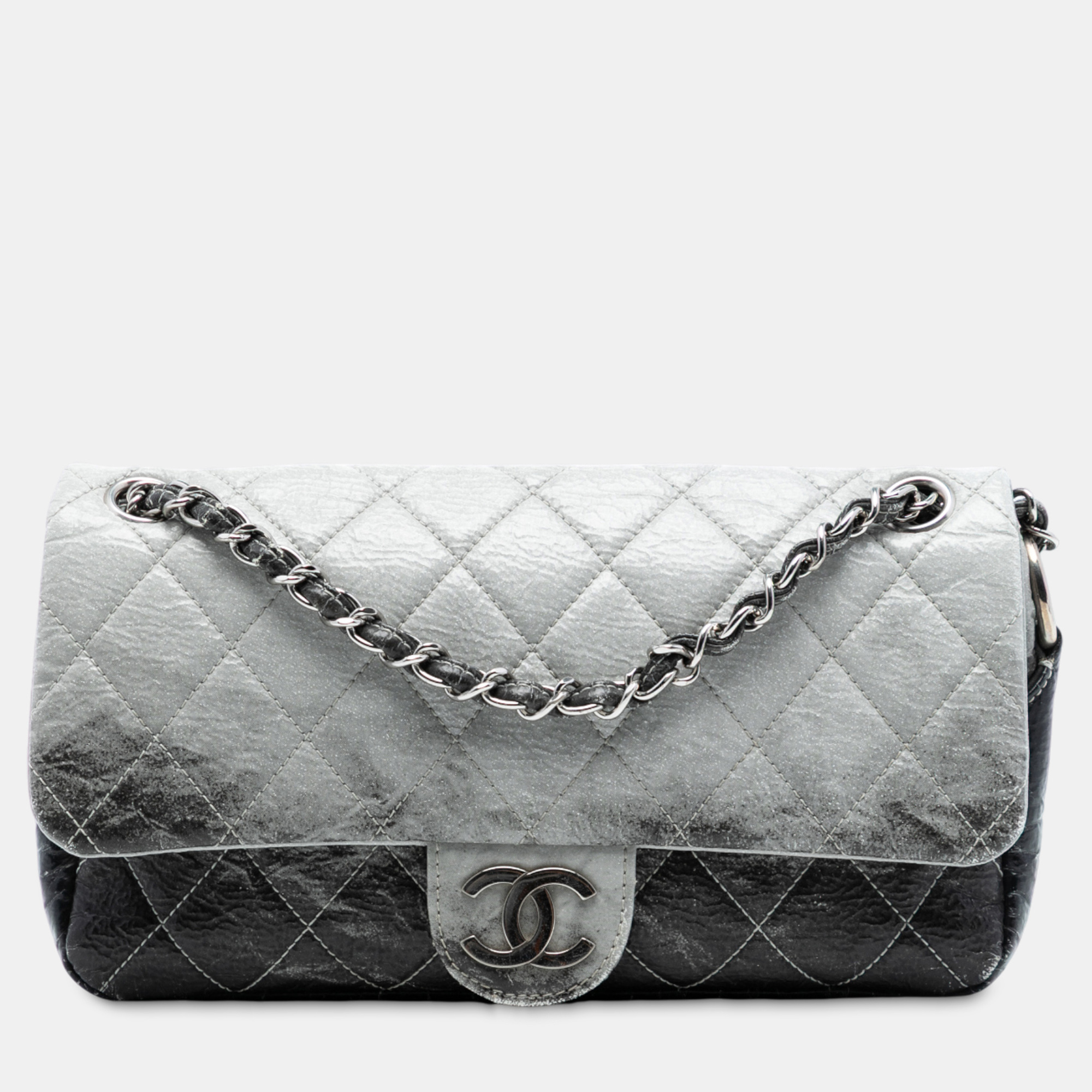 

Chanel Grey Small CC Quilted Vinyl Melrose Degrade Flap