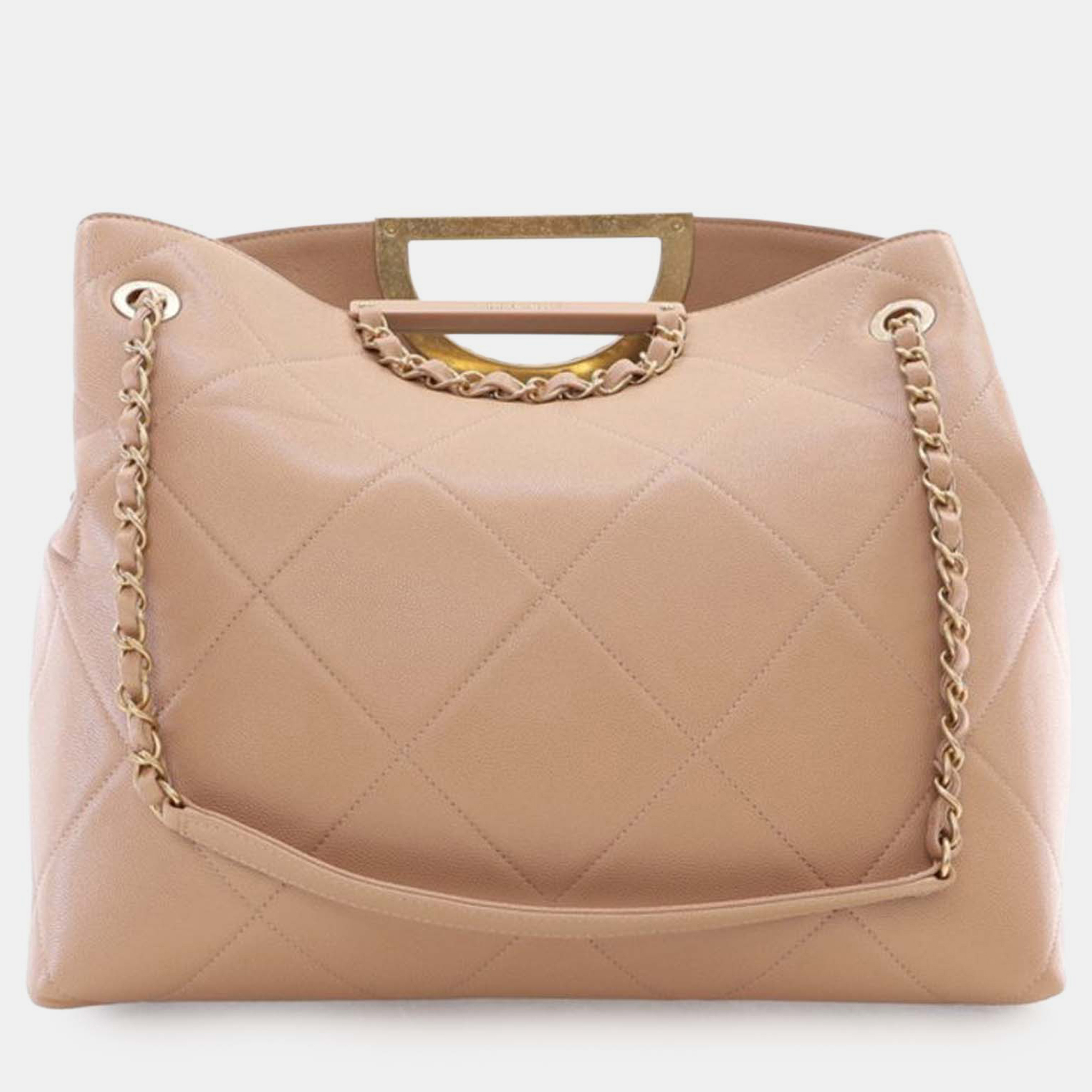 

Chanel Brown Quilted Caviar A Real Catch Shopping Tote