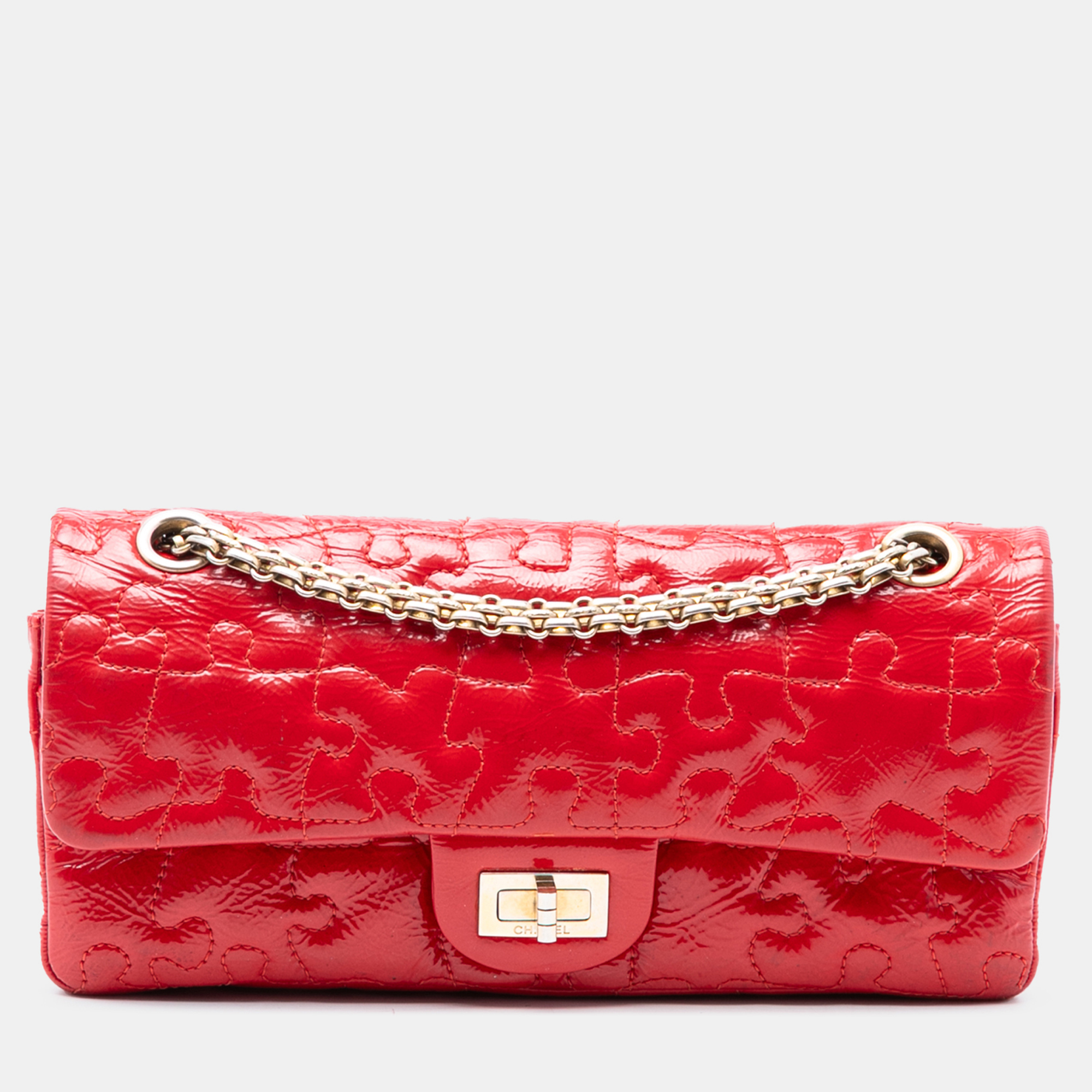 

Chanel Red Reissue 2.55 Crackled Patent Puzzle East West Double Flap