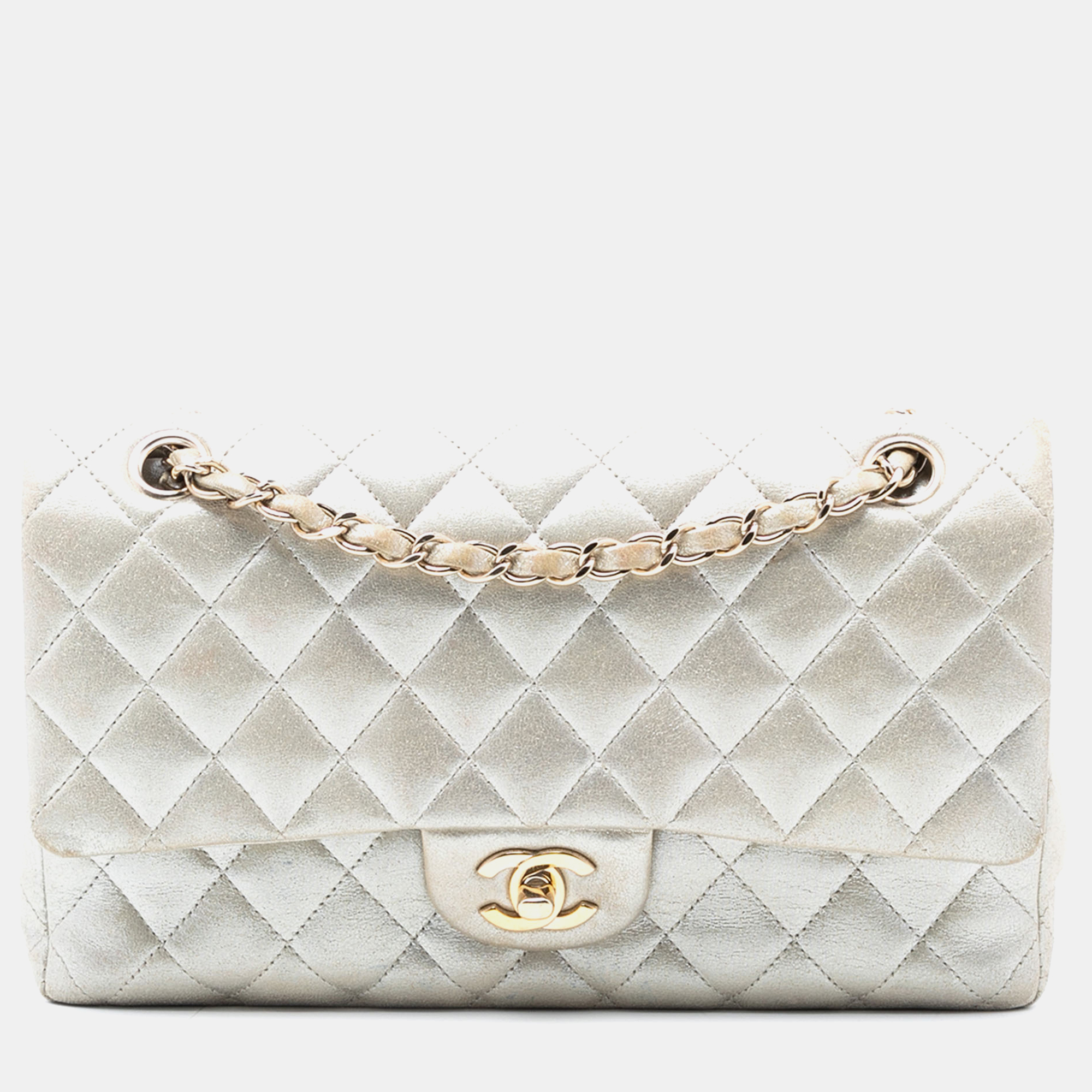 

Chanel Gold Medium Classic Iridescent Lambskin Double Flap