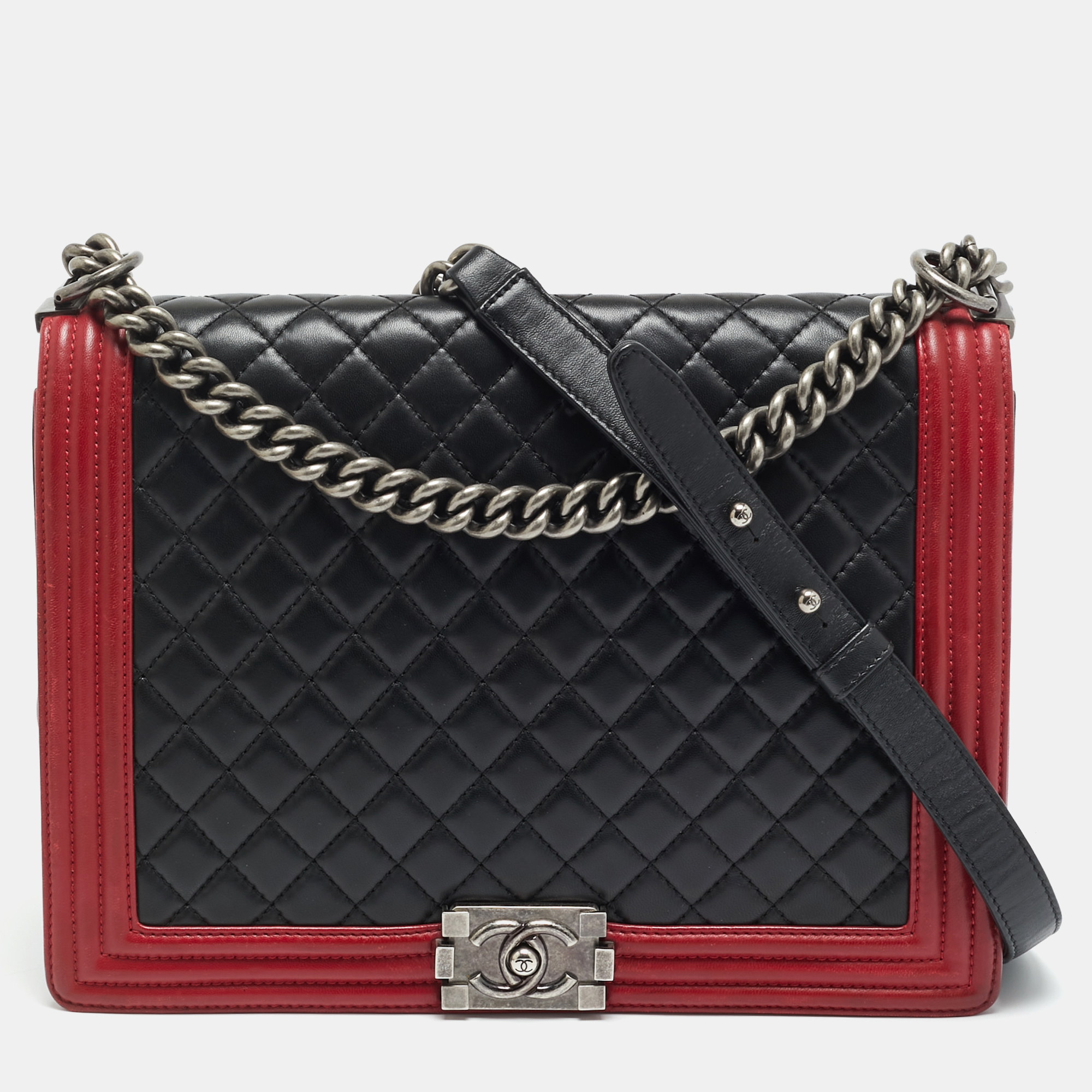

Chanel Boy  Black/Red Quilted Leather Flap Bag